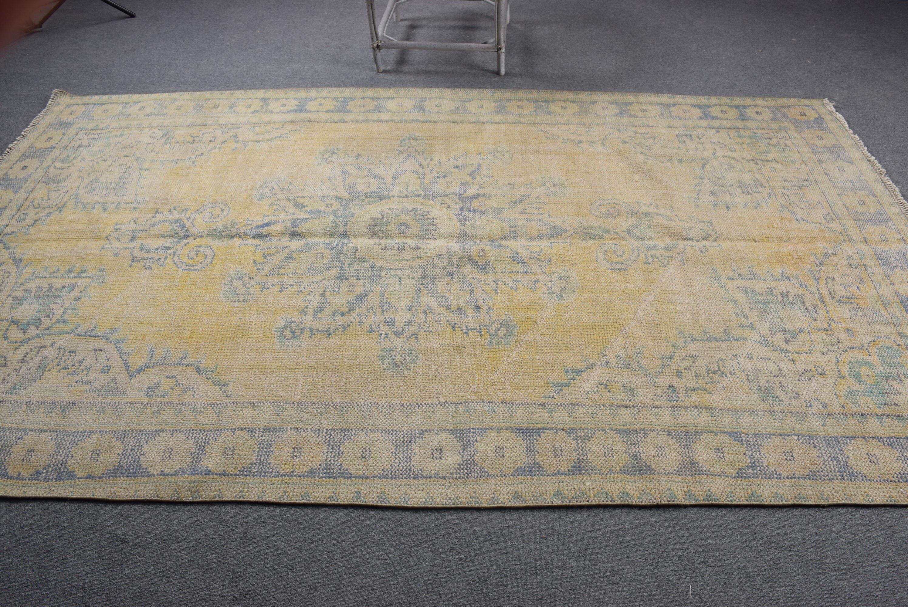 Vintage Rugs, Rugs for Dining Room, Bedroom Rug, Moroccan Rug, 5.6x9.4 ft Large Rug, Turkish Rug, Dining Room Rug, Yellow Cool Rug