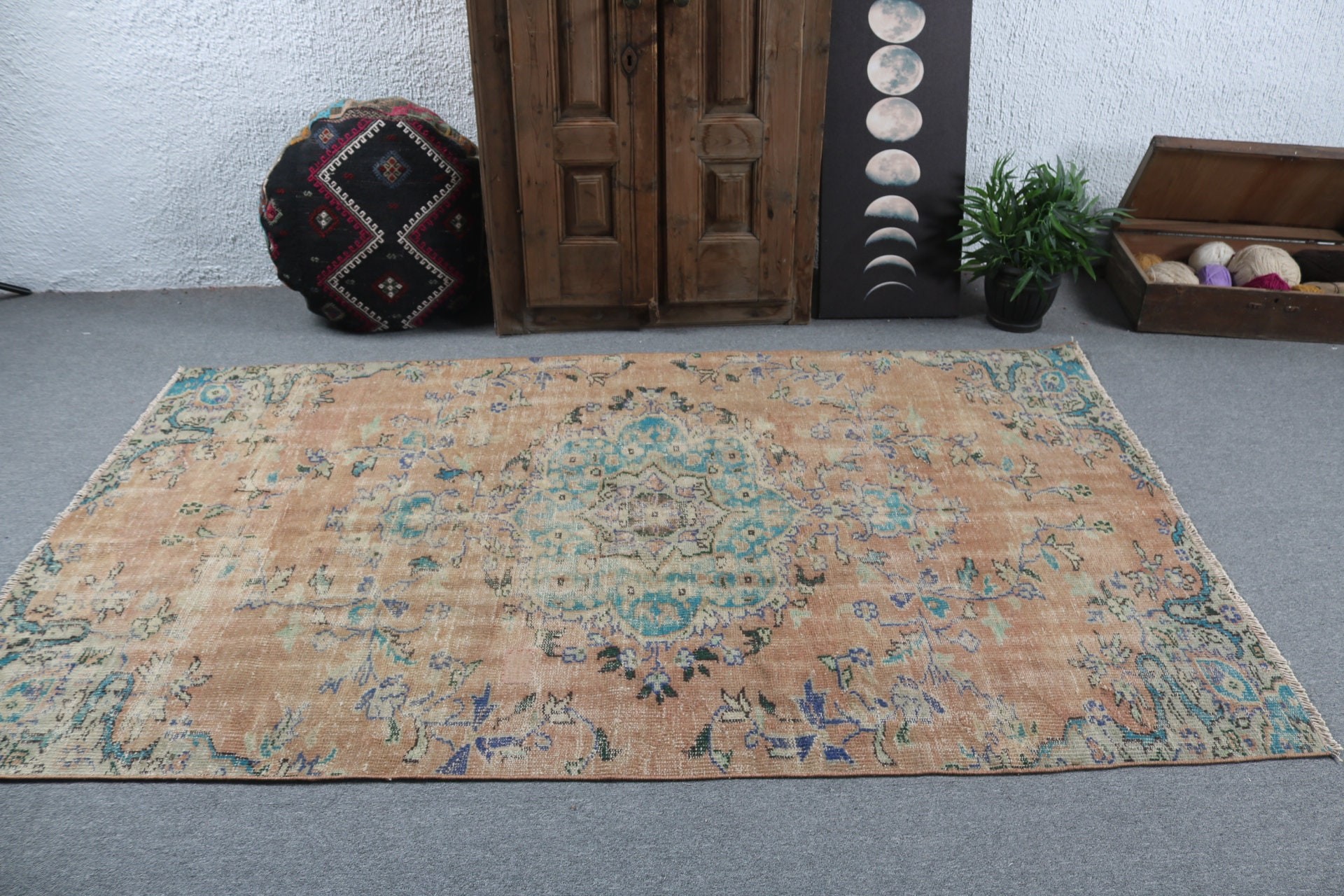 Rugs for Area, Turkish Rug, 4.6x7.7 ft Area Rugs, Bedroom Rug, Vintage Rug, Vintage Area Rugs, Brown Wool Rugs, Handwoven Rugs, Indoor Rug