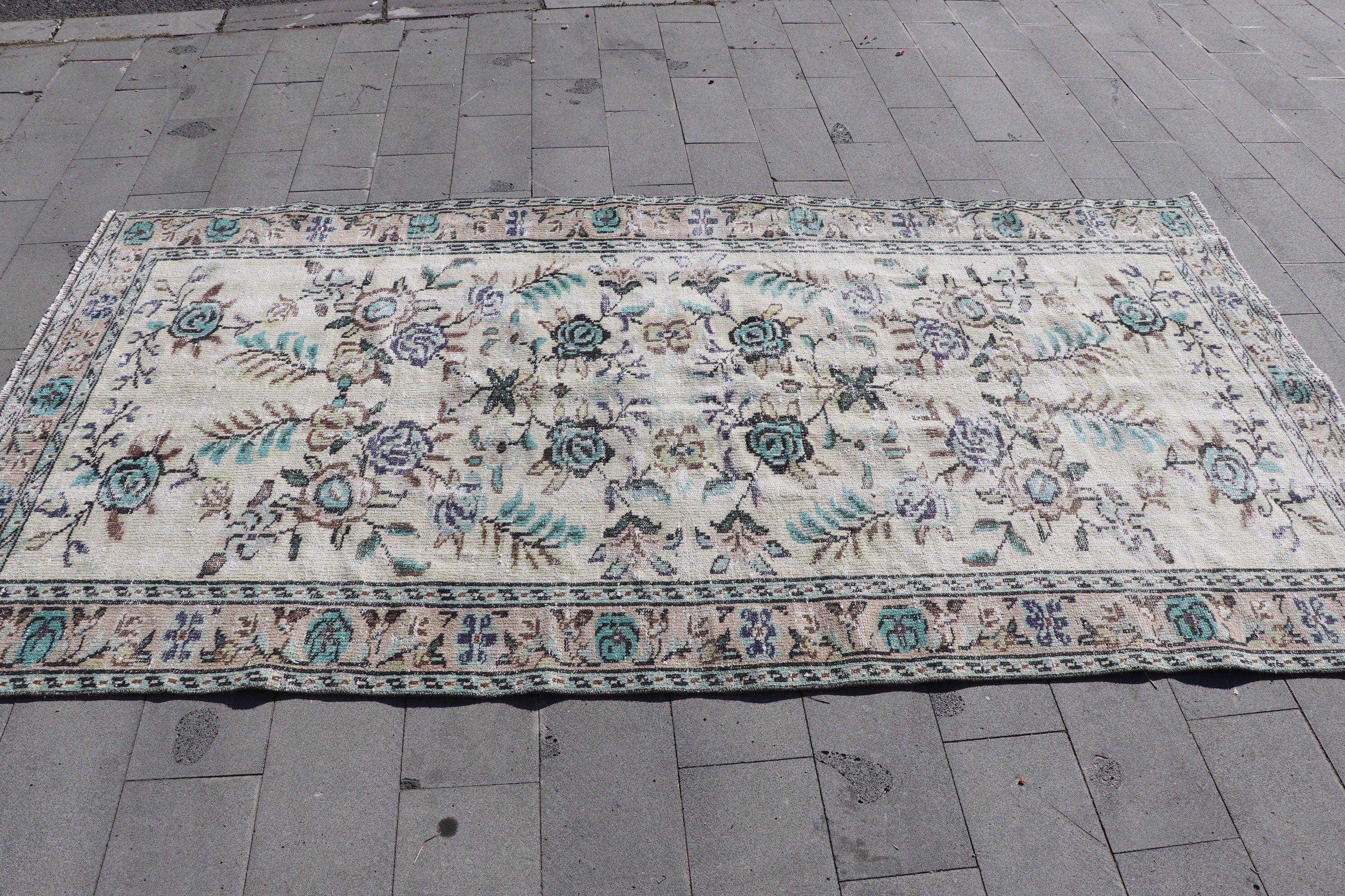 Türk Halısı, Salon Halıları, Salon Halısı, Yeşil 4.7x9 ft Büyük Halı, Oushak Halısı, Oturma Odası Halıları, Vintage Halı