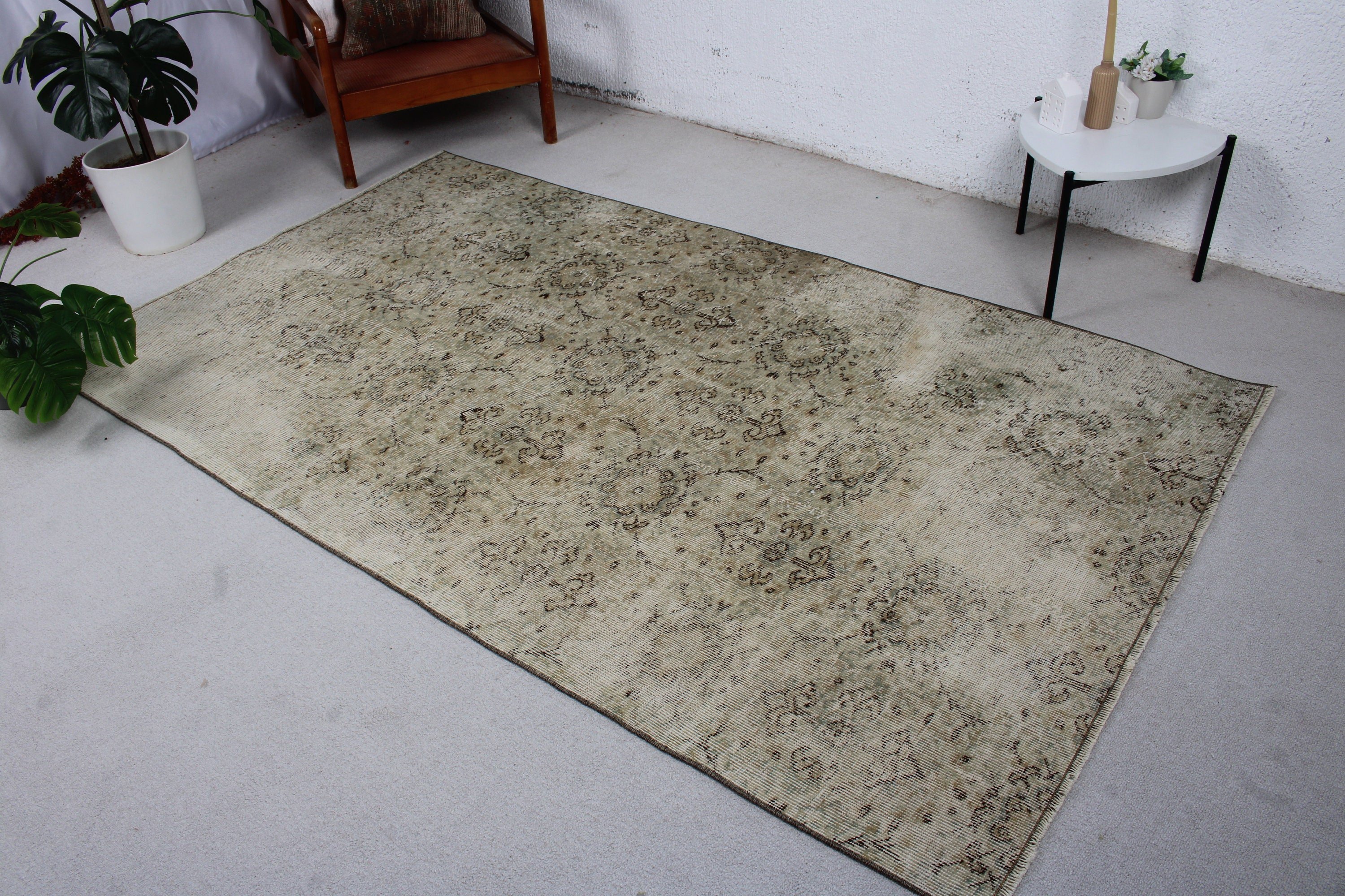 4,6x7,8 ft Alan Halıları, Oturma Odası Halısı, Yeşil Nötr Halı, Alan Halıları, Aztek Halısı, Yatak Odası Halıları, Vintage Halı, Türk Halıları, Anadolu Halıları