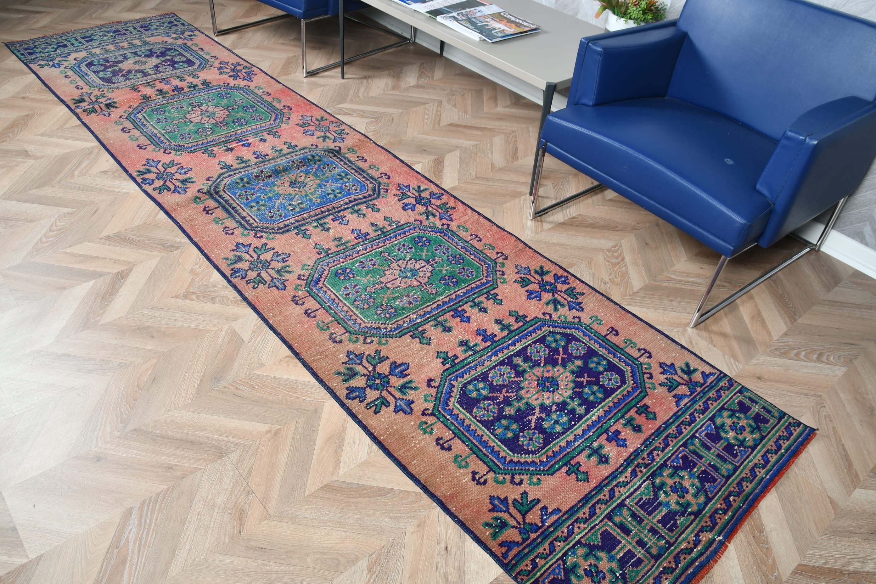 Ev Dekorasyonu Halıları, Vintage Halılar, Türk Halıları, Koridor Halısı, Turuncu Yatak Odası Halıları, Mutfak Halıları, 2.8x11.6 ft Runner Halısı, Oushak Halısı