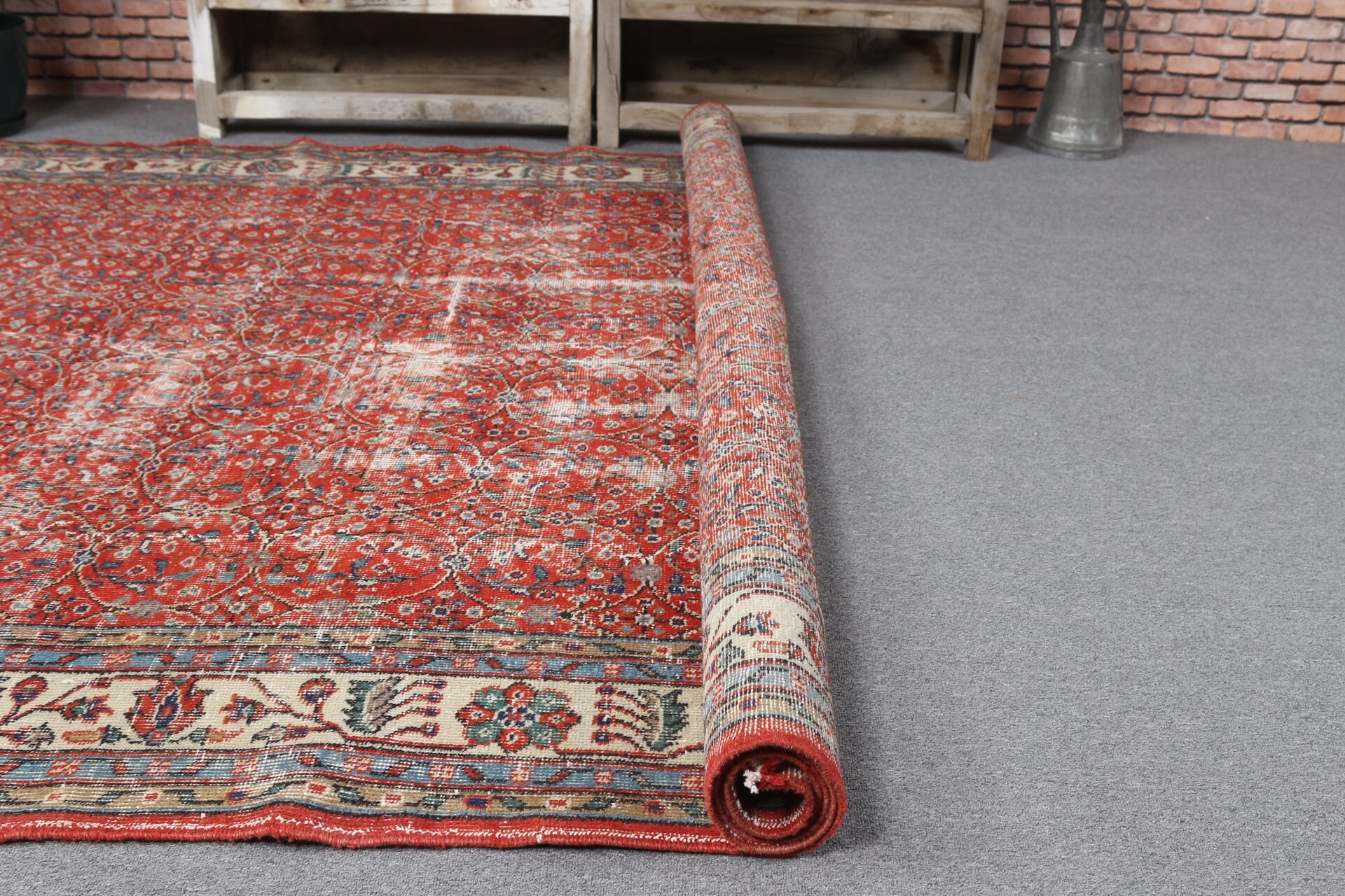 Turkish Rug, Wool Rug, Salon Rug, Red Cool Rug, 6.6x9.9 ft Large Rug, Rugs for Living Room, Vintage Rug, Living Room Rug, Floor Rug