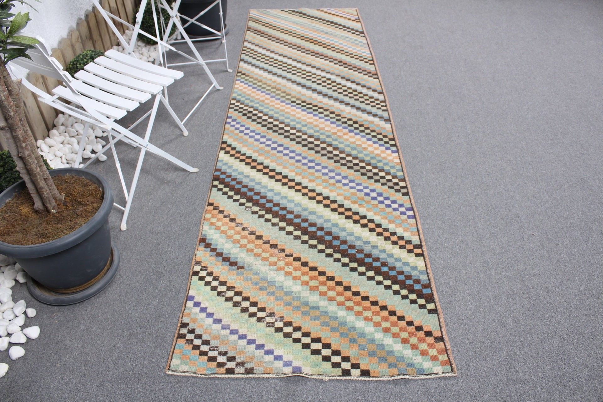 Koridor Halıları, 2.8x9.3 ft Yolluk Halısı, Türk Halısı, Vintage Halılar, Yurt Halısı, Mutfak Halıları, Oushak Halısı, Yeşil Oryantal Halısı, Mutfak Halısı