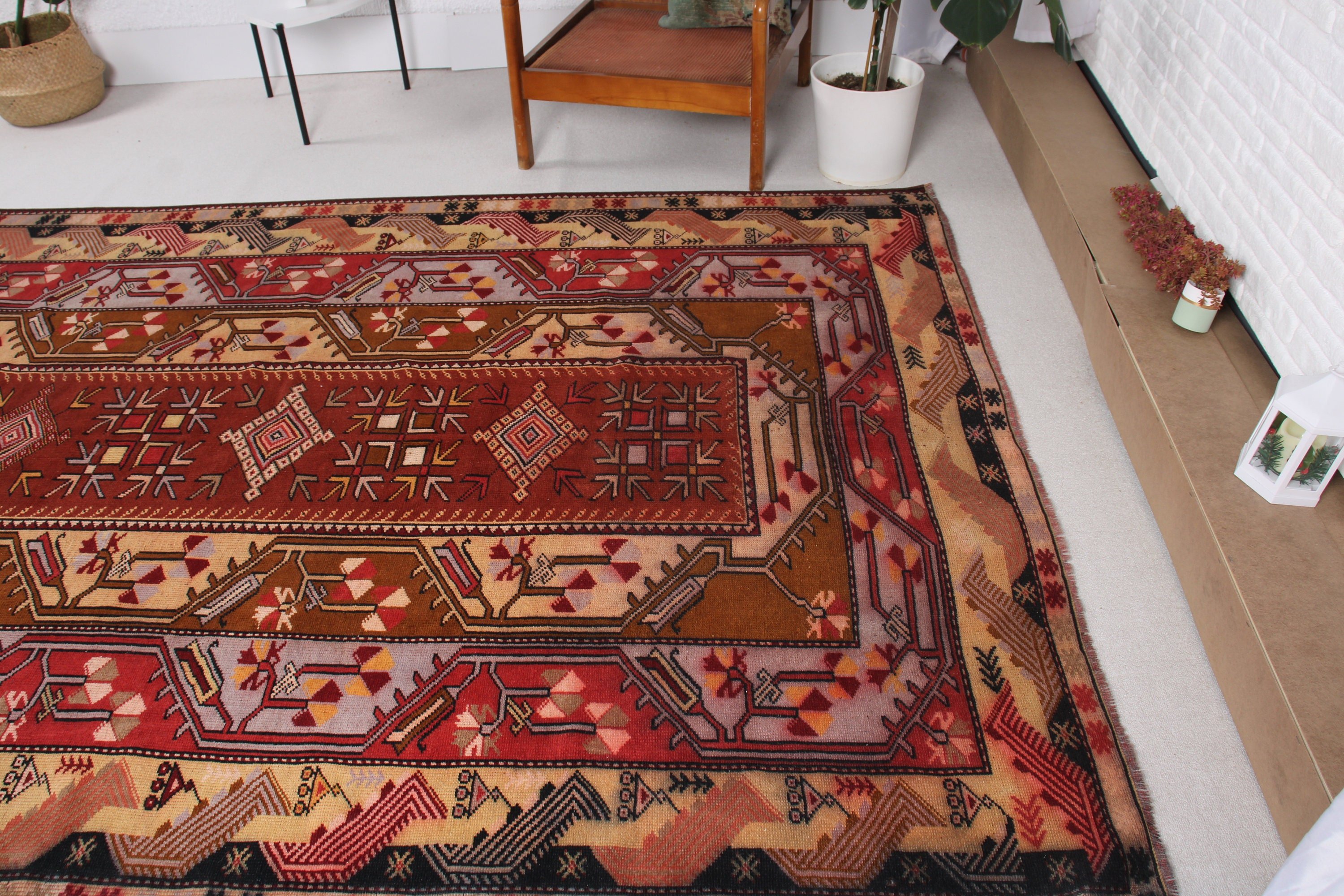 Turkish Rugs, 6.6x9.6 ft Large Rugs, Red Wool Rugs, Antique Rug, Bedroom Rug, Traditional Rugs, Salon Rug, Vintage Rug, Large Oushak Rugs