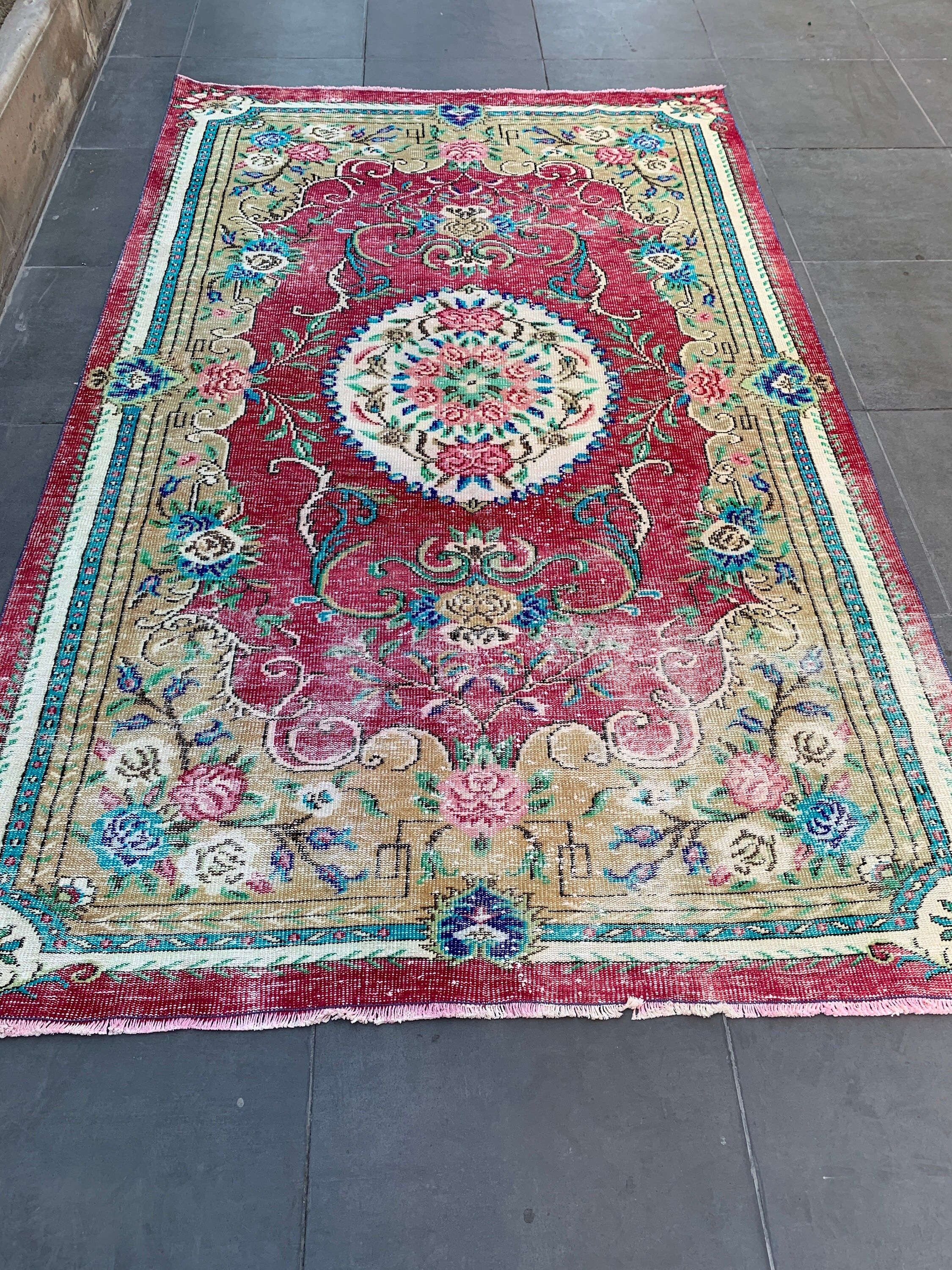 Salon Halısı, Yemek Odası Halıları, Kırmızı Yatak Odası Halısı, Ev Dekorasyonu Halısı, Türk Halısı, Yatak Odası Halıları, Vintage Halı, 5.8x9.7 ft Büyük Halı, Türkiye Halısı