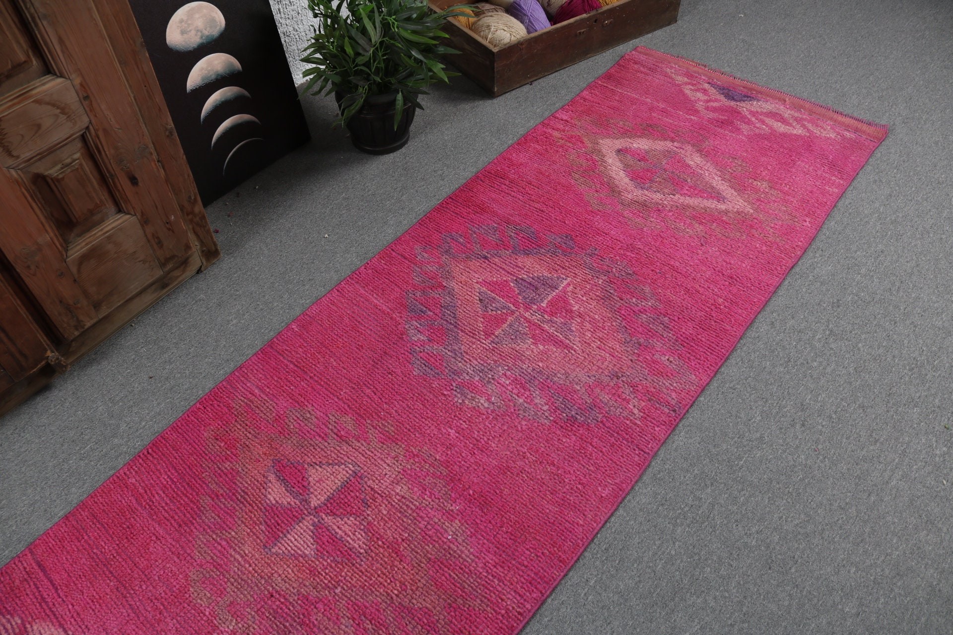 Etnik Halı, Boho Halılar, Merdiven Halıları, Vintage Halılar, Türk Halıları, Pembe Oushak Halıları, 2.5x10.9 ft Runner Halısı, Vintage Runner Halısı, Oushak Halısı