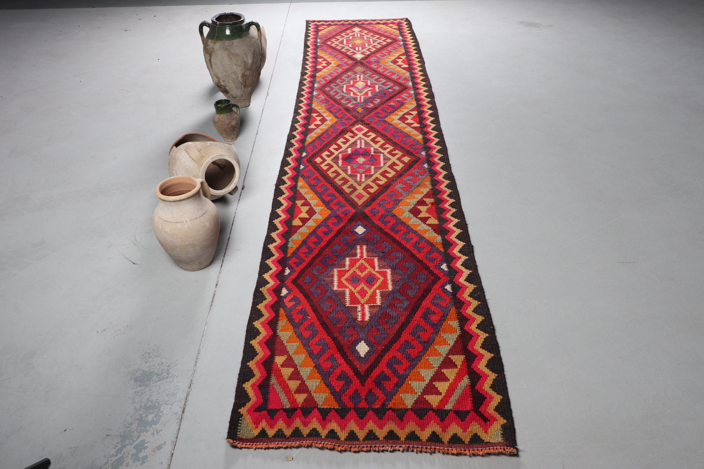 Koridor Halısı, Kırmızı Yer Halısı, Koridor Halıları, Vintage Halı, Türk Halısı, 2,7x12,2 ft Runner Halısı, Sessiz Halı, Fas Halısı, Mutfak Halıları