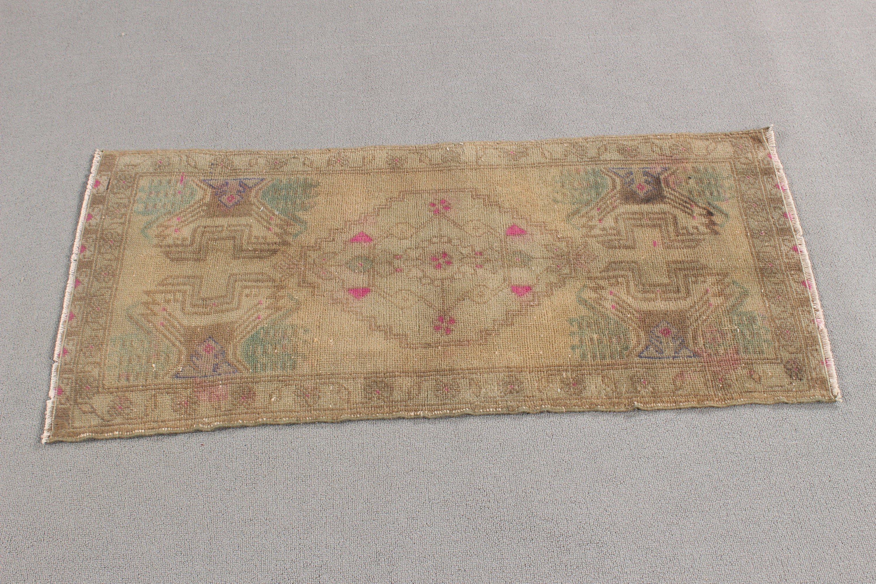 Vintage Halı, 1.6x3.4 ft Küçük Halı, Çocuk Halıları, Yeşil Geometrik Halılar, Paspas Halısı, Fas Halısı, Lüks Halı, Türk Halısı