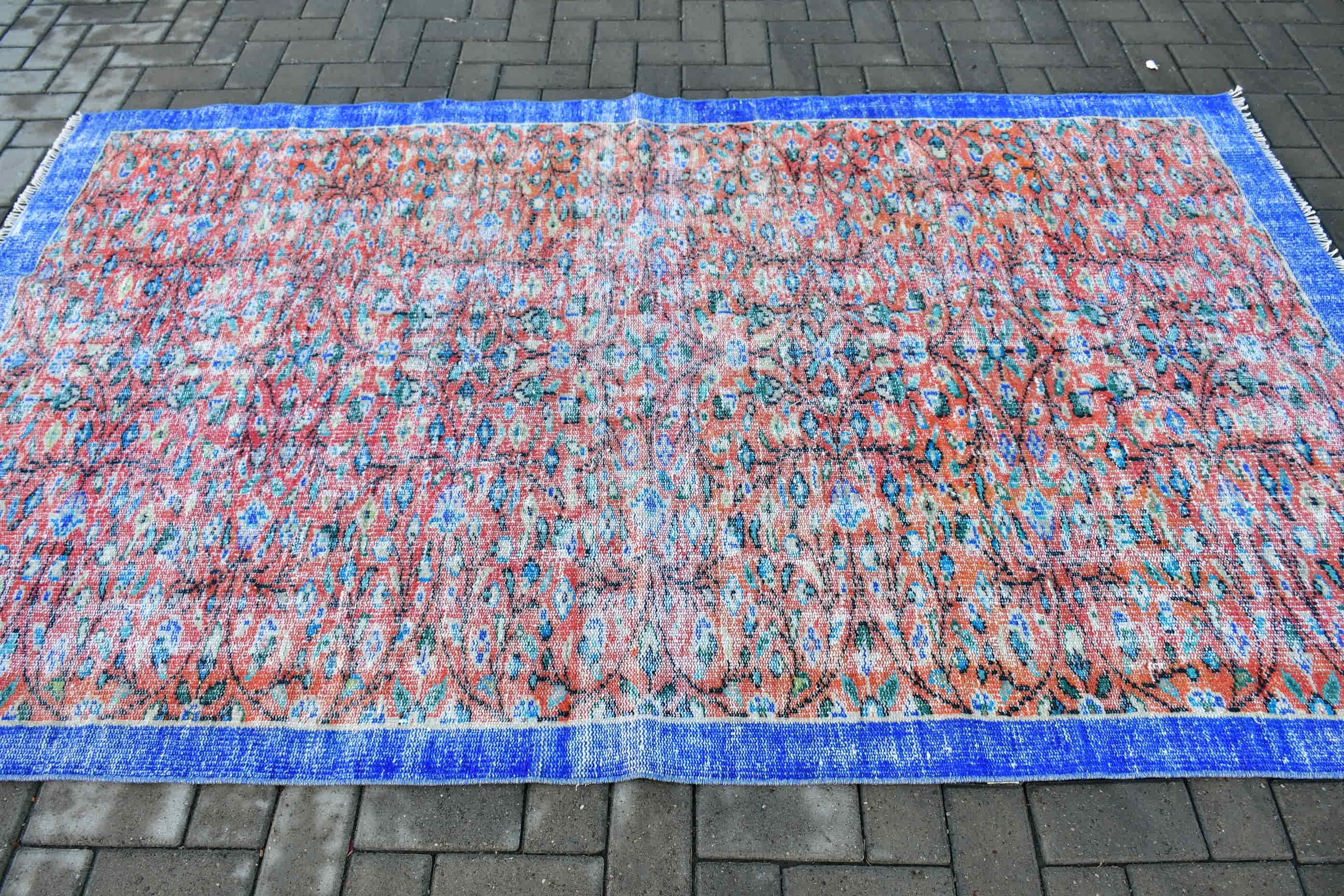 Kitchen Rug, Vintage Rug, Turkish Rugs, Rugs for Kitchen, Red Wool Rugs, Hand Knotted Rugs, Bright Rug, Moroccan Rug, 4.8x8.1 ft Area Rug