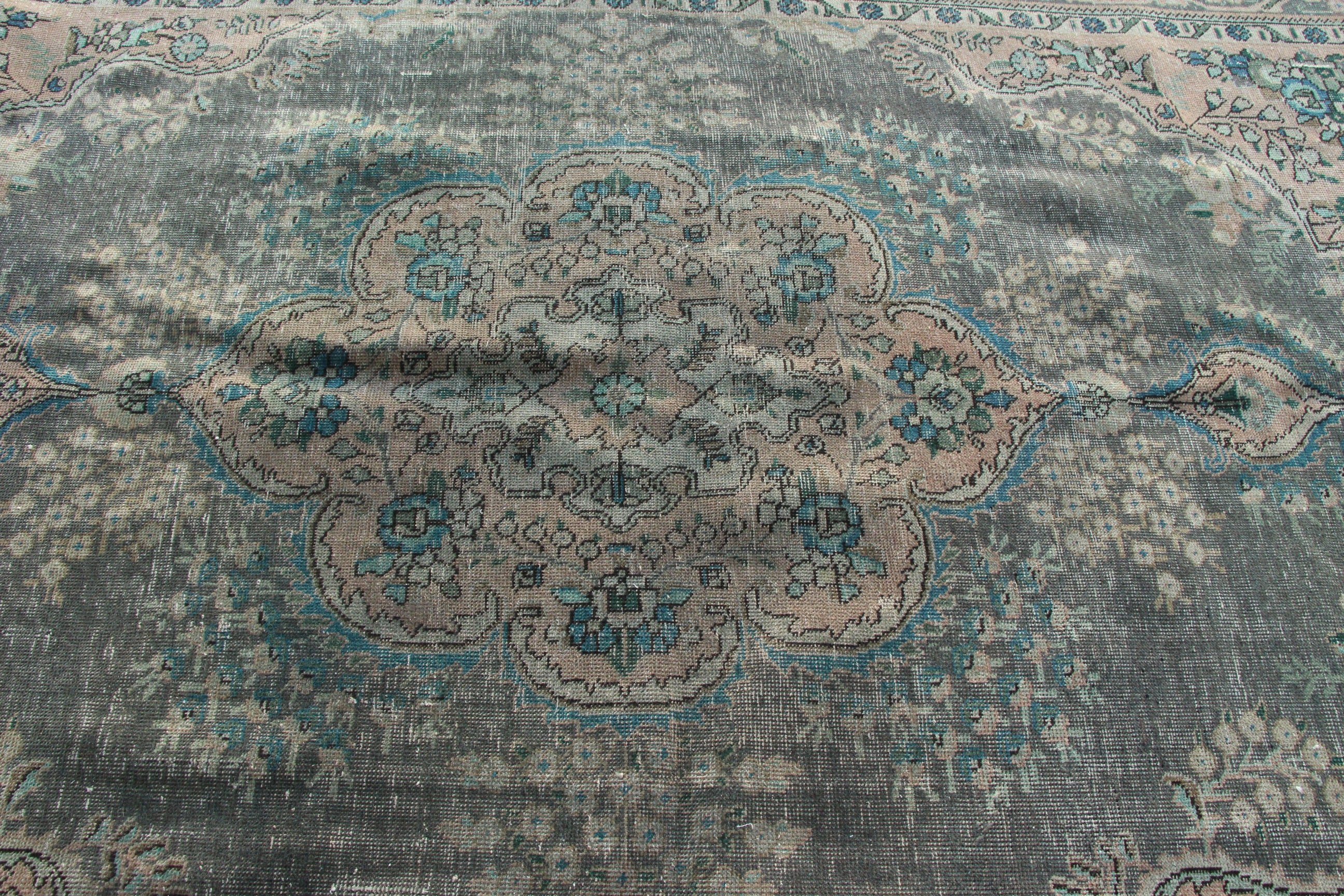 Fas Halıları, Büyük Boho Halısı, Büyük Oushak Halıları, Türk Halısı, 6,6x9,5 ft Büyük Halı, Yeşil Nötr Halı, Vintage Halılar, Mutfak Halısı