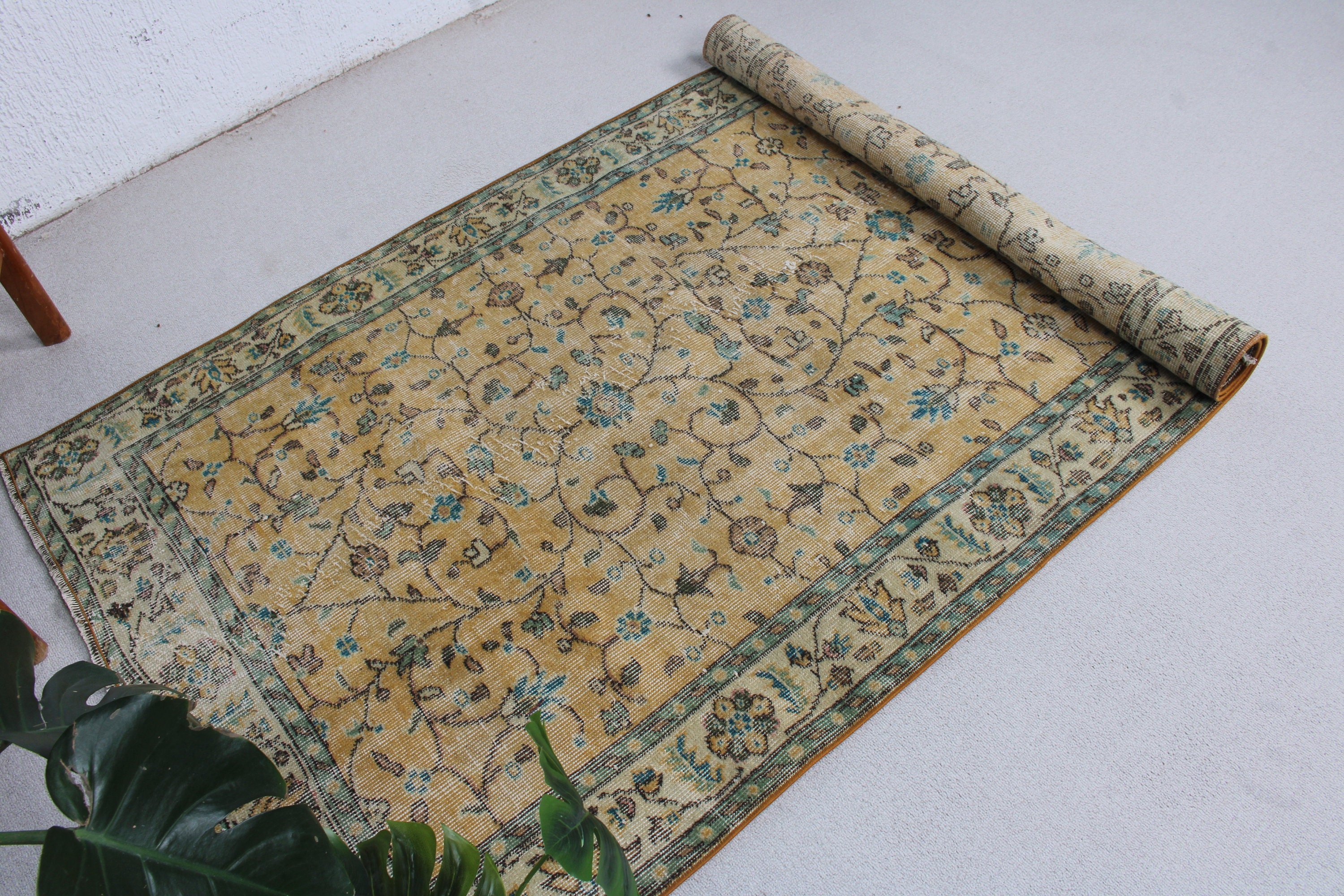 Turuncu Yün Halılar, Oturma Odası Halıları, 3,8x6,9 ft Alan Halısı, Oryantal Halılar, Vintage Halılar, Türk Halıları, Açıklama Halısı, Oturma Odası Halıları