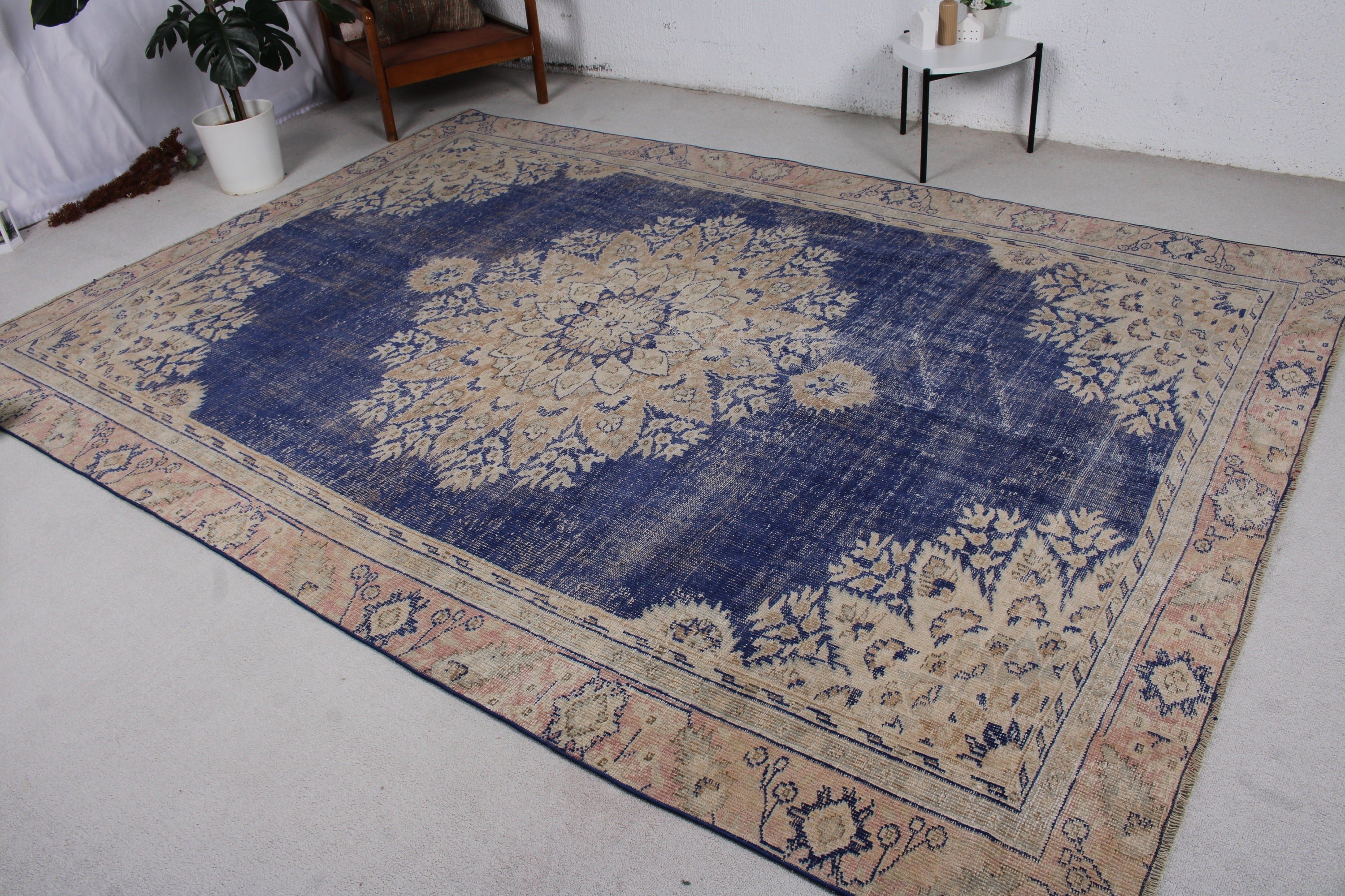 Türk Halısı, Bej Düz Dokuma Halılar, Büyük Boy Türk Halıları, Salon Halısı, Vintage Halılar, 7.4x10.6 ft Büyük Boy Halı, Geometrik Halılar, Anadolu Halısı