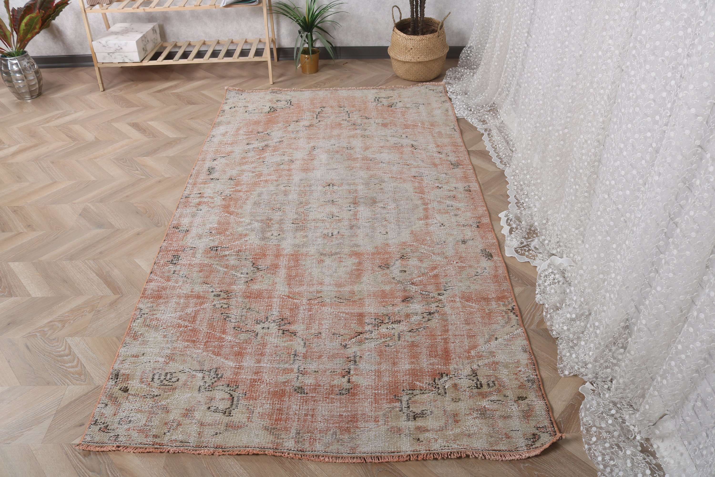 Boho Bölge Halıları, Yün Halı, Çocuk Halısı, 4x7,5 ft Alan Halıları, Türk Halısı, Vintage Halı, Oushak Bölgesi Halıları, Fas Halıları, Turuncu Yün Halı