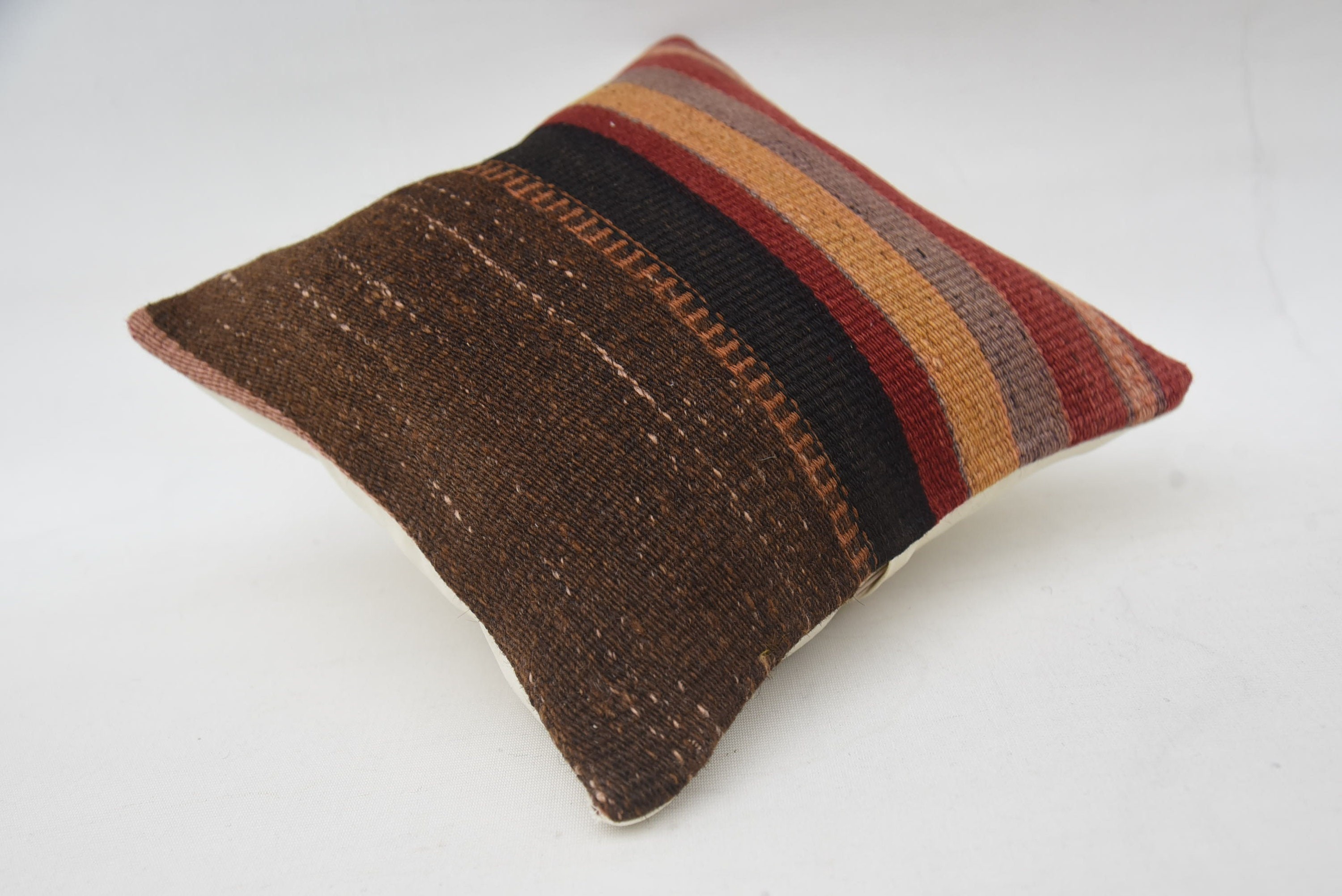 Turkish Pillow, Kilim Pillow, Morroccon Kilim Cushion Cushion Cover, Muted Pillow Sham, Kilim Pillow Cover, 12"x12" Brown Pillow Cover