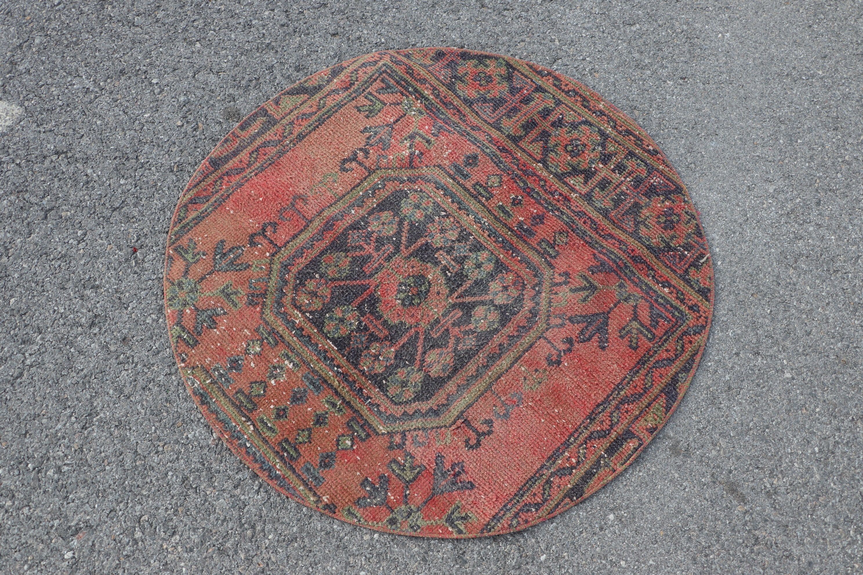 Vintage Rug, Turkish Rug, Car Mat Rug, Red  3.4x3.4 ft Small Rug, Wool Rug, Rugs for Kitchen, Entry Rug, Home Decor Rugs