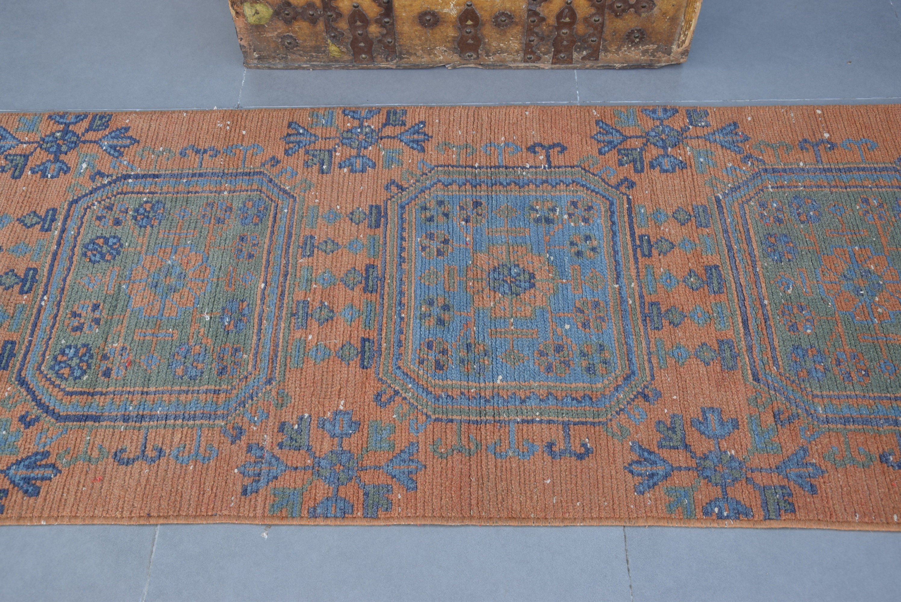 Orange Bedroom Rug, Corridor Rug, Hallway Rugs, Rugs for Stair, Floor Rug, 2.5x10.6 ft Runner Rugs, Wool Rugs, Vintage Rug, Turkish Rug