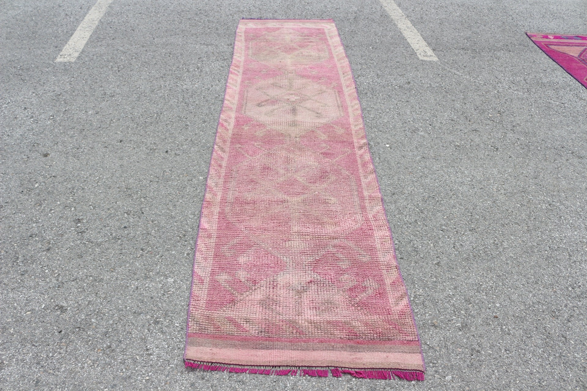 Cute Rugs, 2.5x10.6 ft Runner Rugs, Hand Knotted Rug, Kitchen Rugs, Cool Rugs, Pink Antique Rug, Turkish Rugs, Rugs for Runner, Vintage Rug