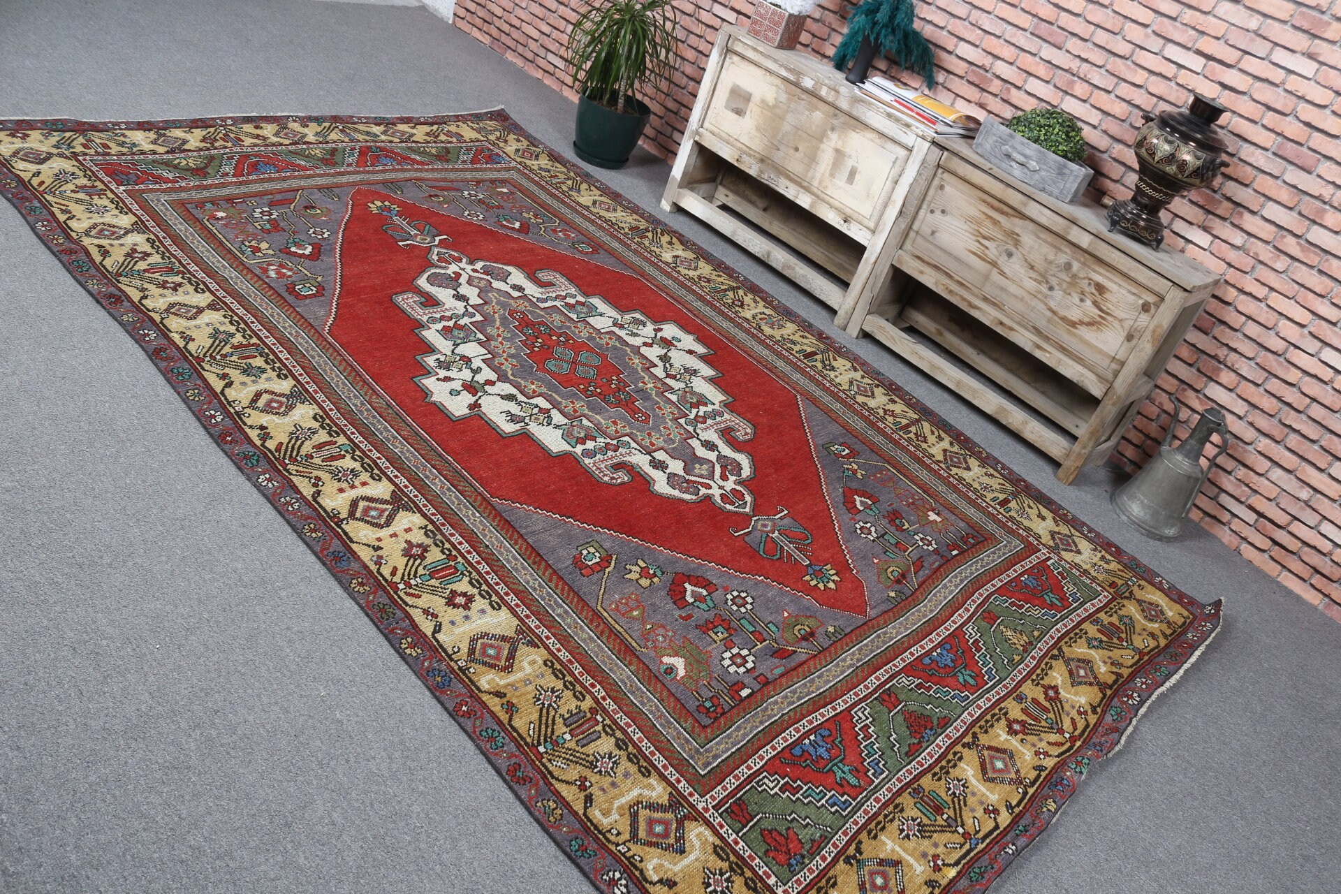 Red Moroccan Rug, Oushak Rug, Vintage Rug, Turkish Rug, Living Room Rug, Home Decor Rugs, Handwoven Rug, 5.8x9.4 ft Large Rug, Bedroom Rug