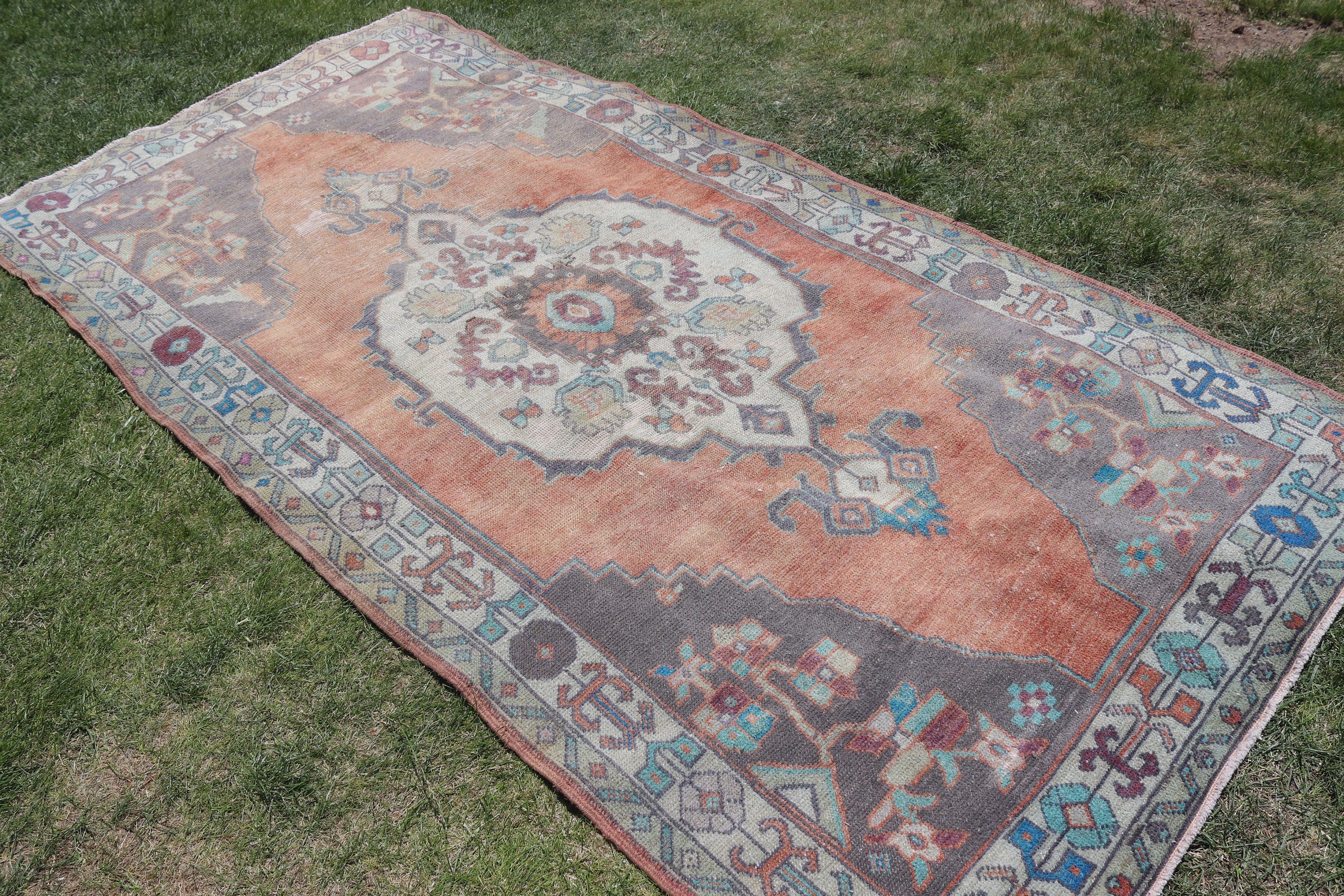 Oushak Area Rugs, Floor Rugs, Luxury Rugs, Turkish Rugs, Neutral Rug, Orange Antique Rugs, Vintage Rug, 4.4x9 ft Area Rugs, Living Room Rug