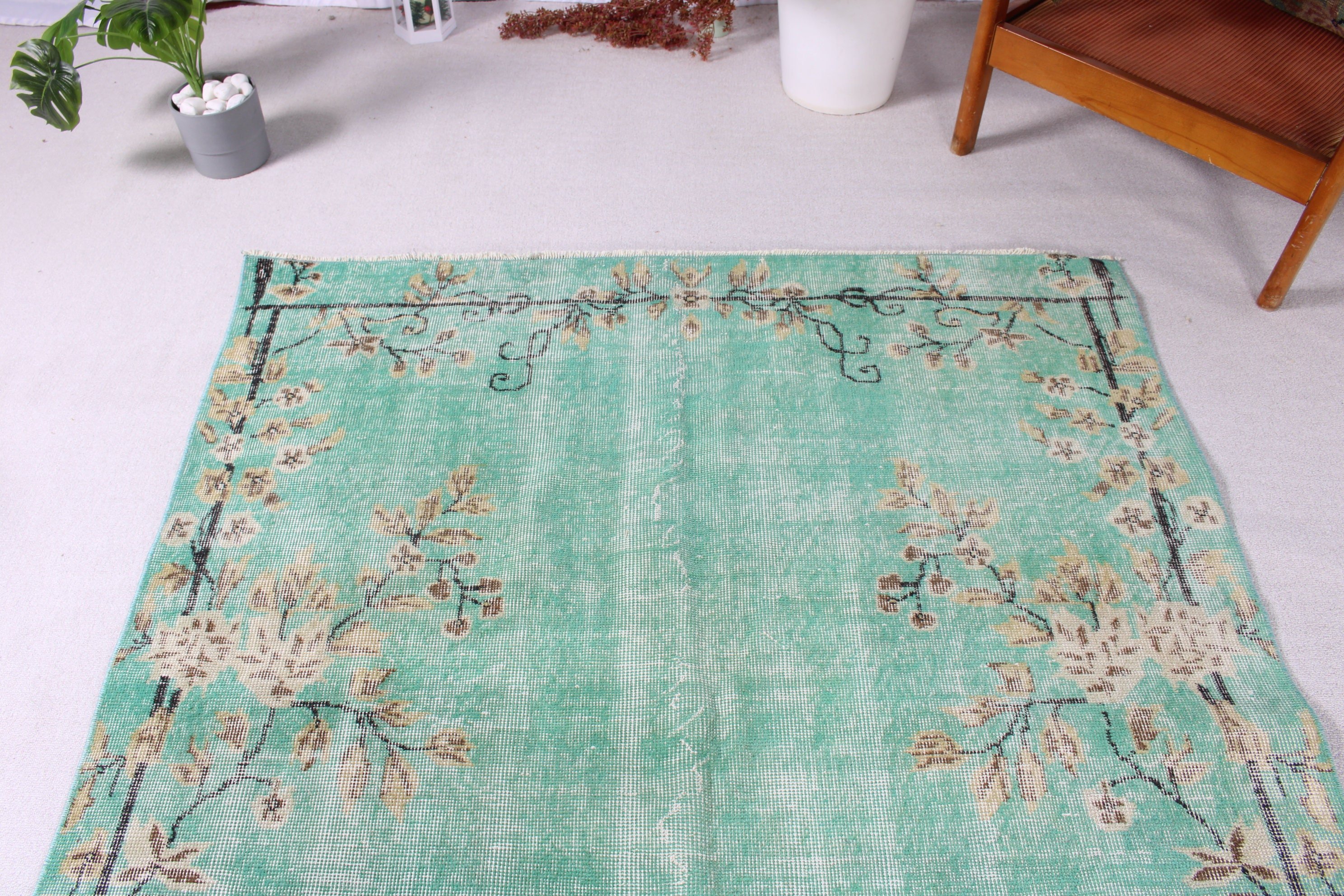 Dining Room Rug, Turkish Rugs, Modern Rug, Luxury Rug, Rugs for Large Oushak, Green Wool Rug, Vintage Rugs, 5x9 ft Large Rugs, Salon Rugs