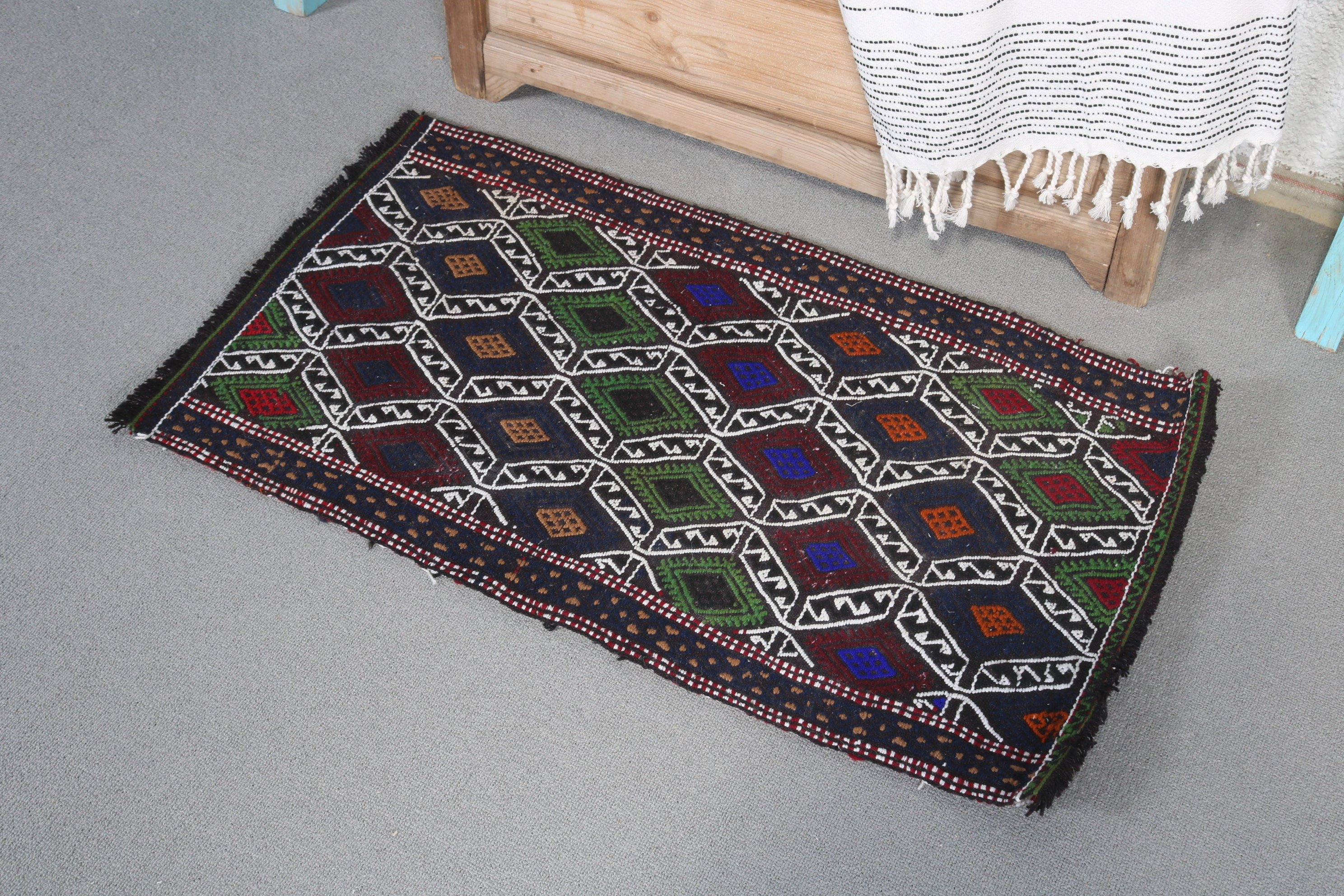 Mutfak Halıları, Yatak Odası Halısı, Kilim, Türk Halıları, Havalı Halılar, Retro Halı, Vintage Halı, Mavi 1.7x3 ft Küçük Halı, Fas Halıları