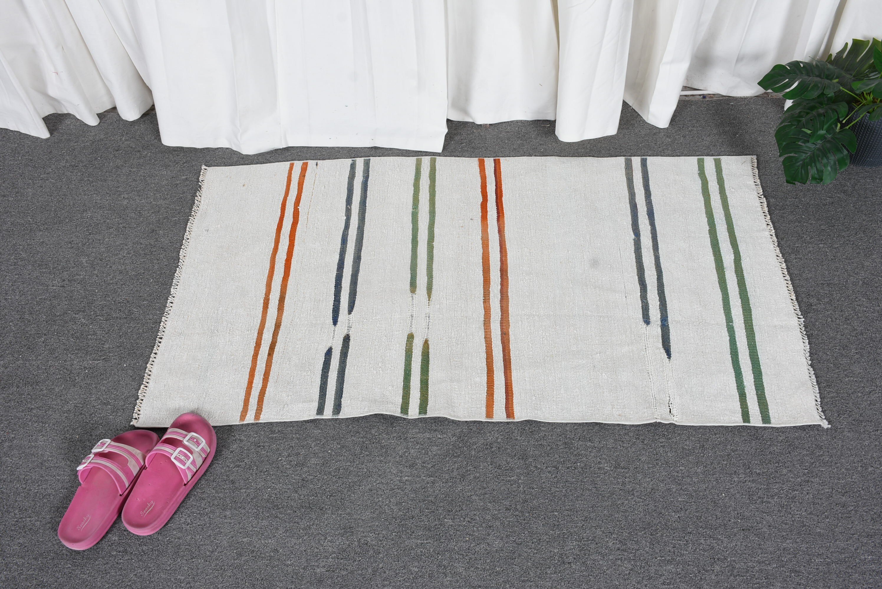 Bedroom Rug, 2x3.7 ft Small Rug, Vintage Rugs, Nursery Rug, Rugs for Kitchen, Floor Rug, Kitchen Rugs, Turkish Rug, White Home Decor Rugs