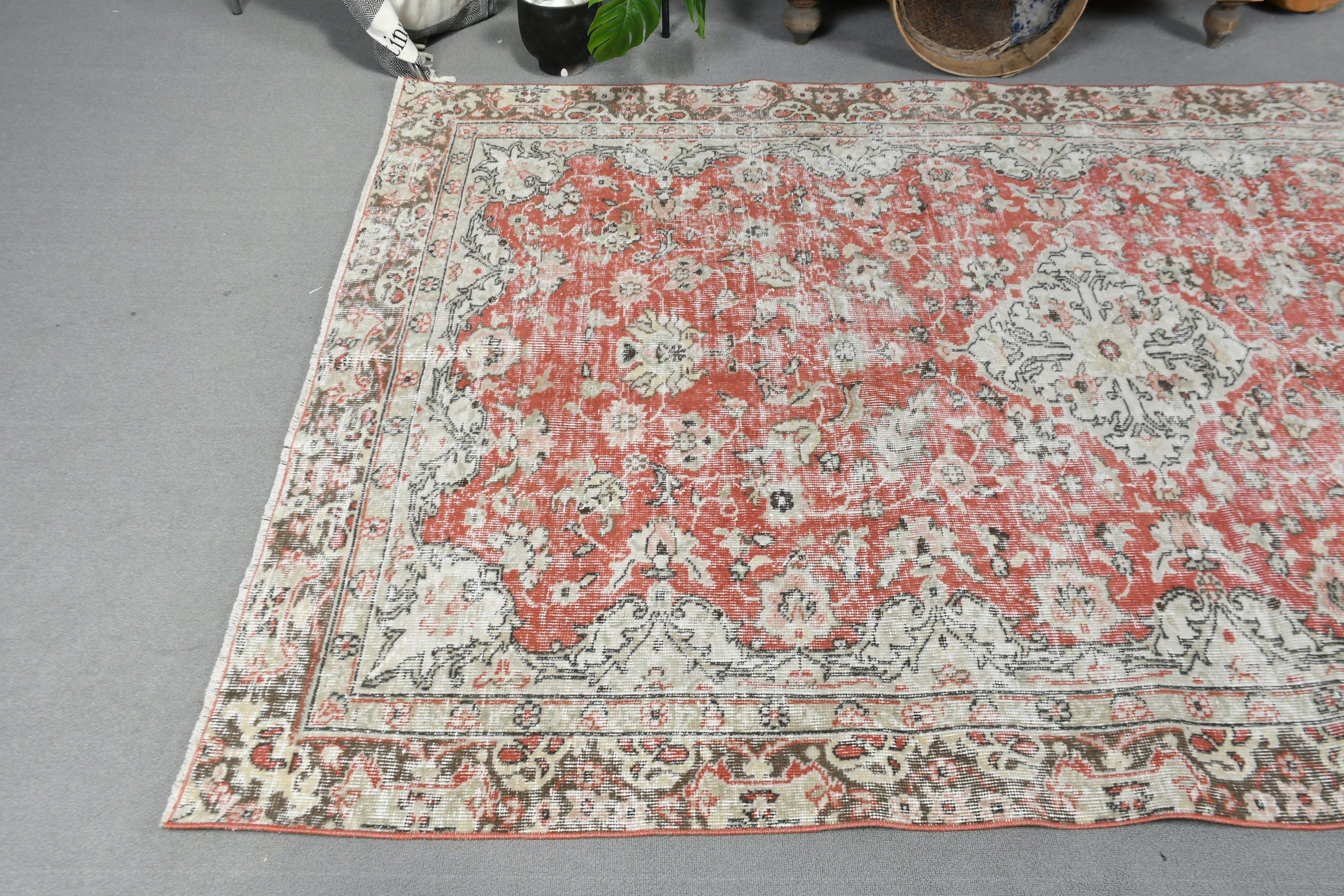 Living Room Rugs, Floor Rug, Tribal Rug, Turkish Rug, Vintage Rug, Dining Room Rugs, 5.5x8.6 ft Large Rug, Red Bedroom Rugs