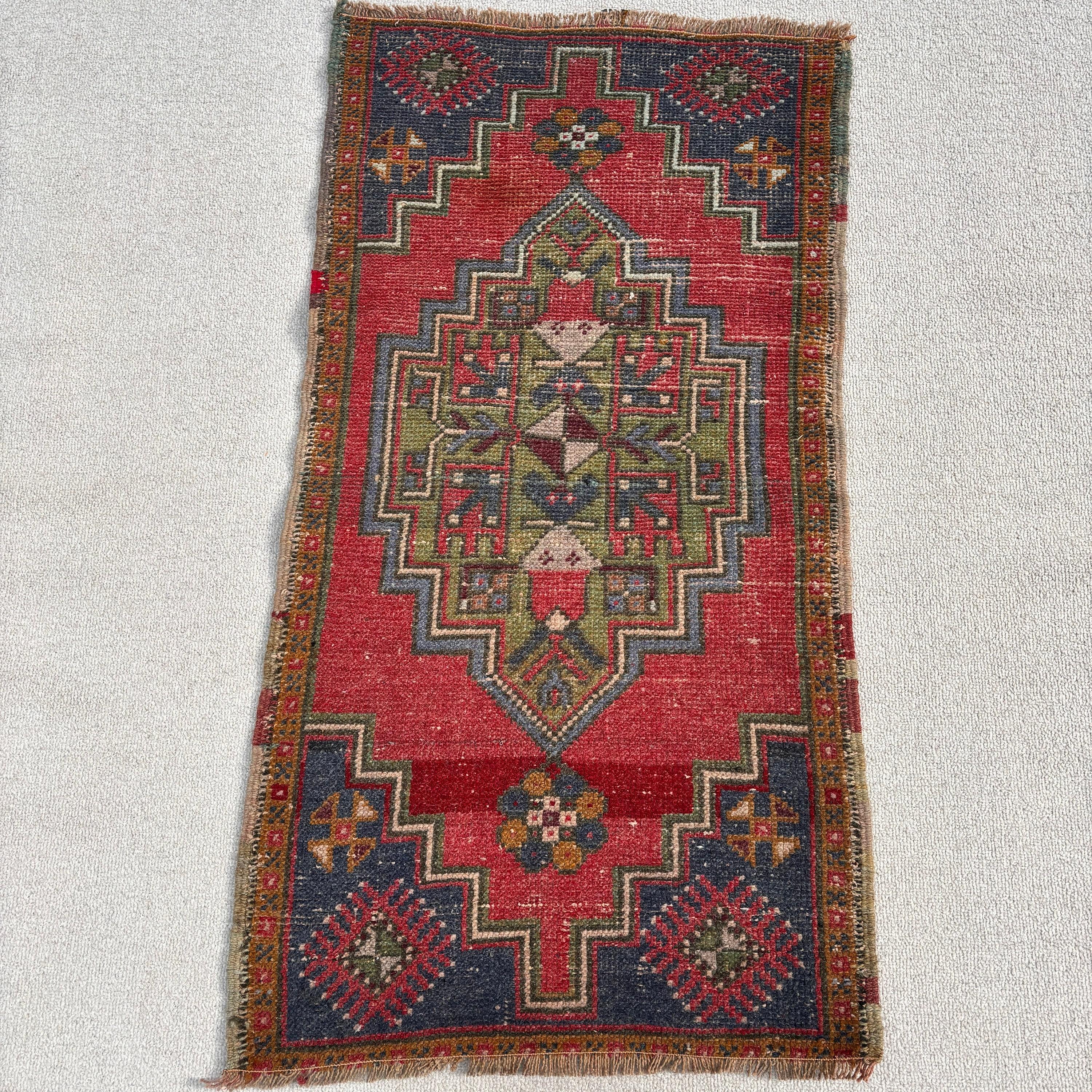 Kırmızı Nötr Halı, Modern Halılar, Vintage Halı, Türk Halıları, 1,7x3,3 ft Küçük Halılar, Boho Halı, Yatak Odası Halısı, Banyo Halıları, Duvara Asılı Halılar