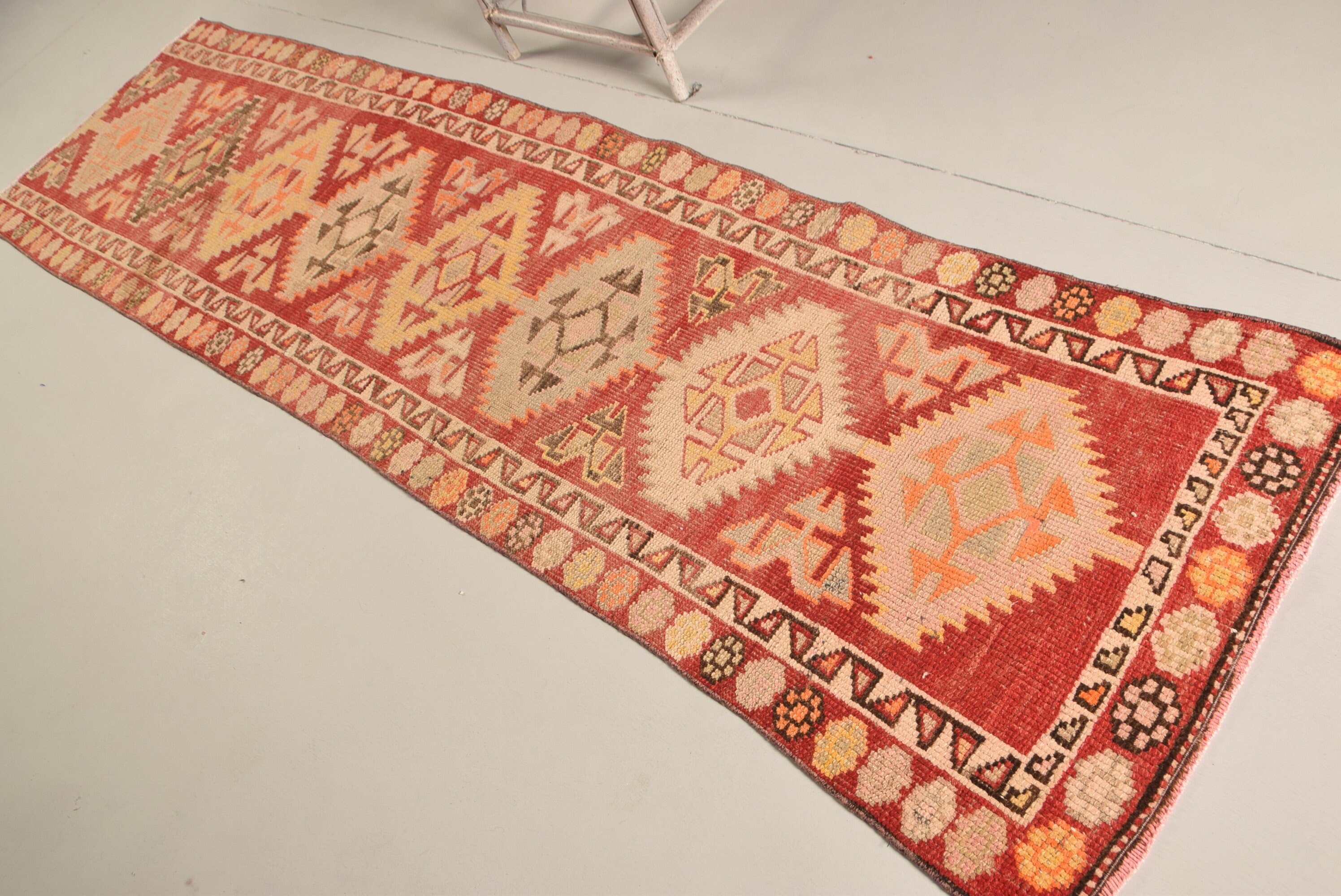 Rugs for Corridor, Designer Rug, Red  2.6x9.5 ft Runner Rugs, Antique Rug, Vintage Rug, Kitchen Rug, Turkish Rug, Bedroom Rugs