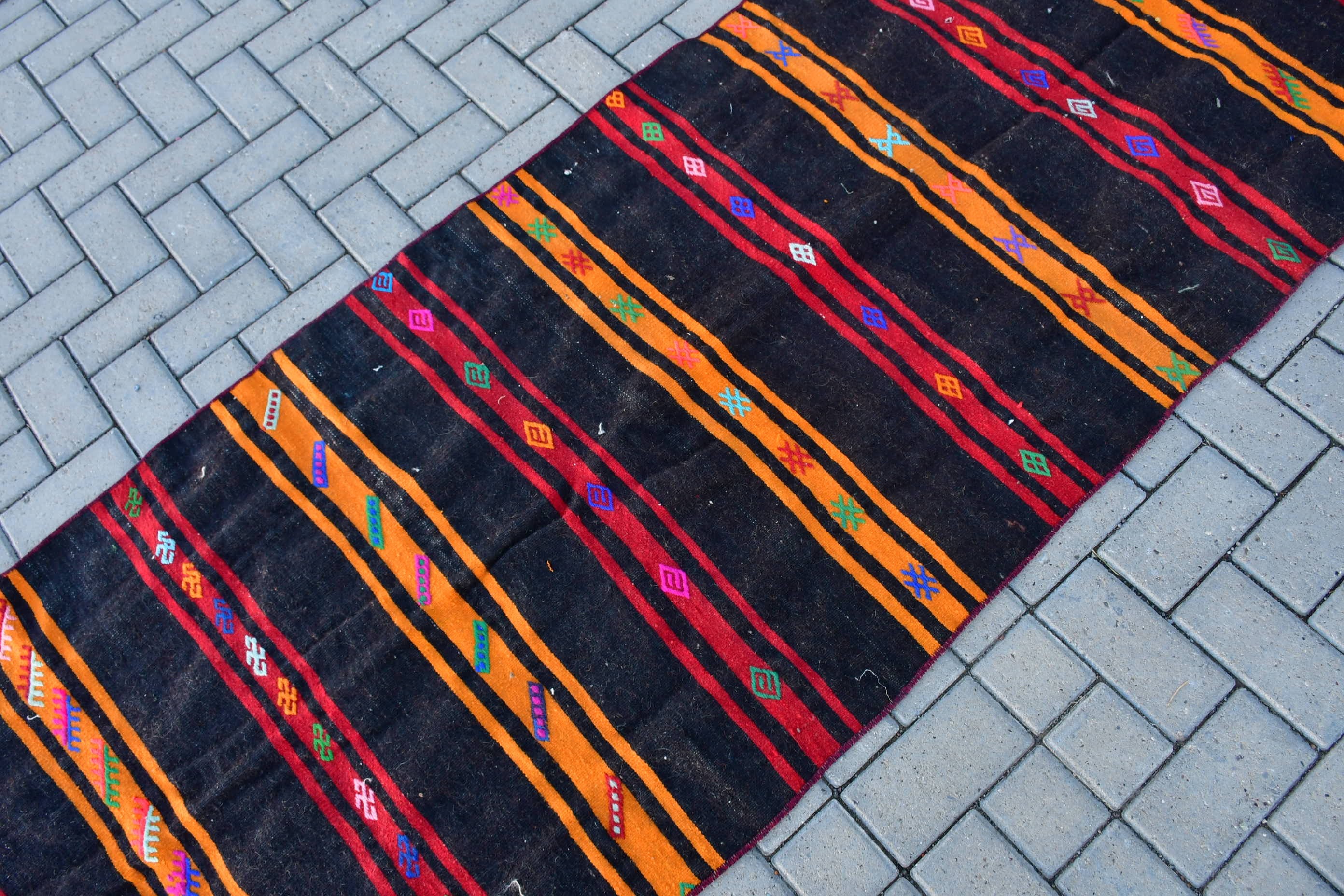 Koridor Halısı, Siyah Antika Halılar, Koşucu Halıları, 2,9x10,2 ft Koşucu Halısı, Yer Halısı, Yün Halısı, Havalı Halılar, Vintage Halılar, Kilim, Türk Halısı