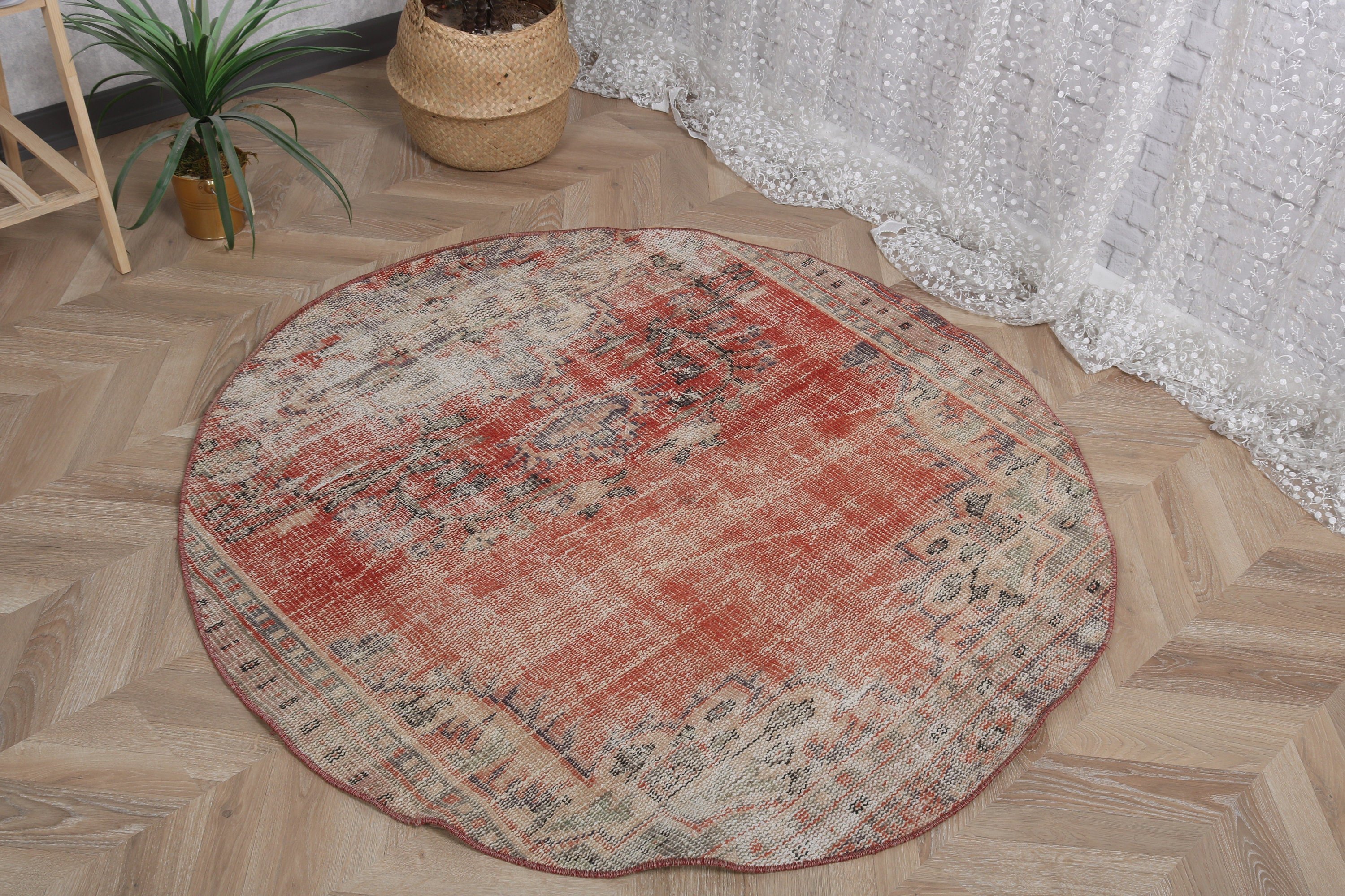 Red Handwoven Rug, Flatweave Rugs, Home Decor Rug, 4.2x4.2 ft Accent Rug, Vintage Rug, Rugs for Kitchen, Bedroom Rugs, Turkish Rug