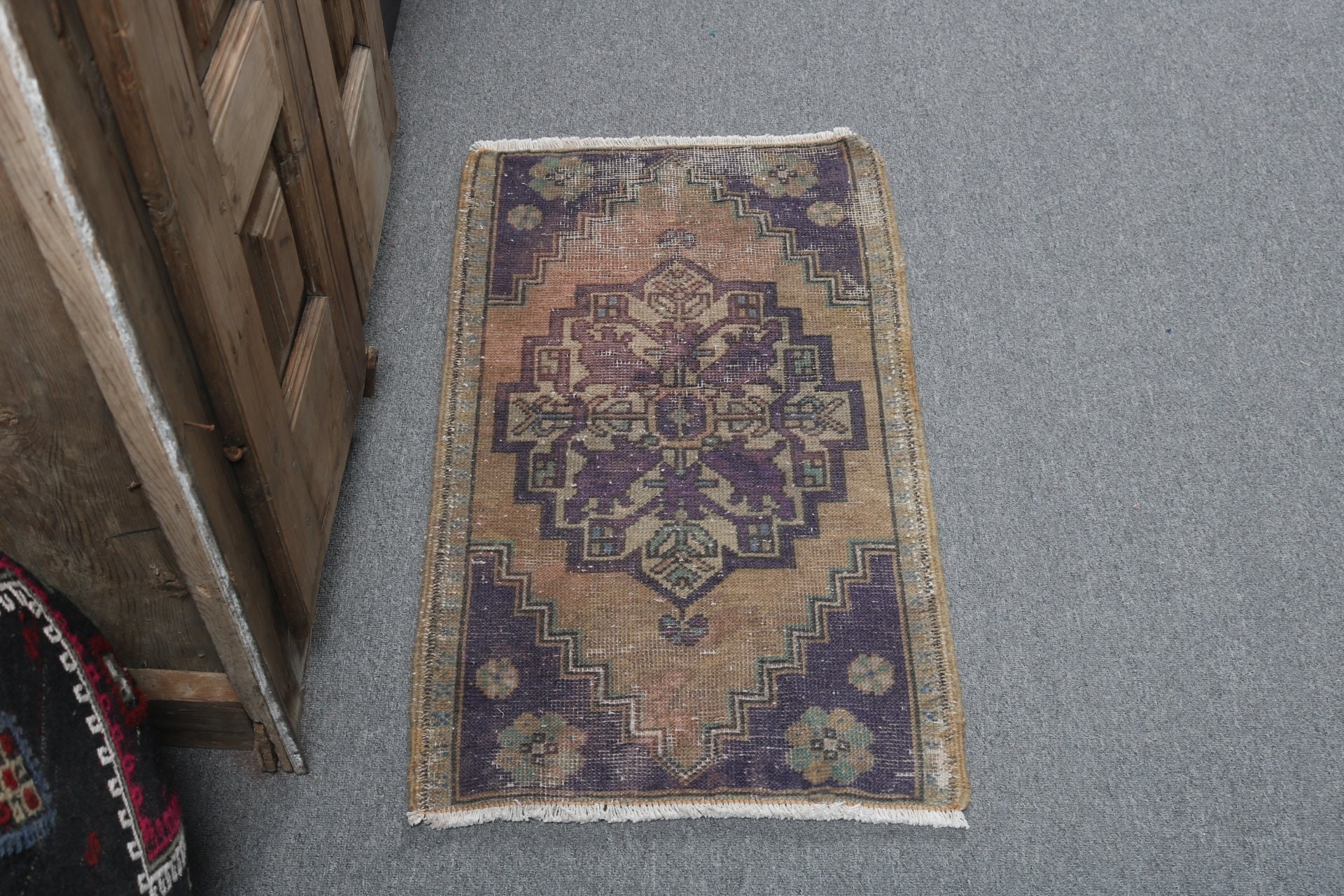 Kahverengi Beyan Halısı, Türk Halıları, 1.7x2.9 ft Küçük Halı, Küçük Vintage Halı, Banyo Halıları, Boho Halı, Beyan Halısı, Havalı Halılar, Vintage Halılar