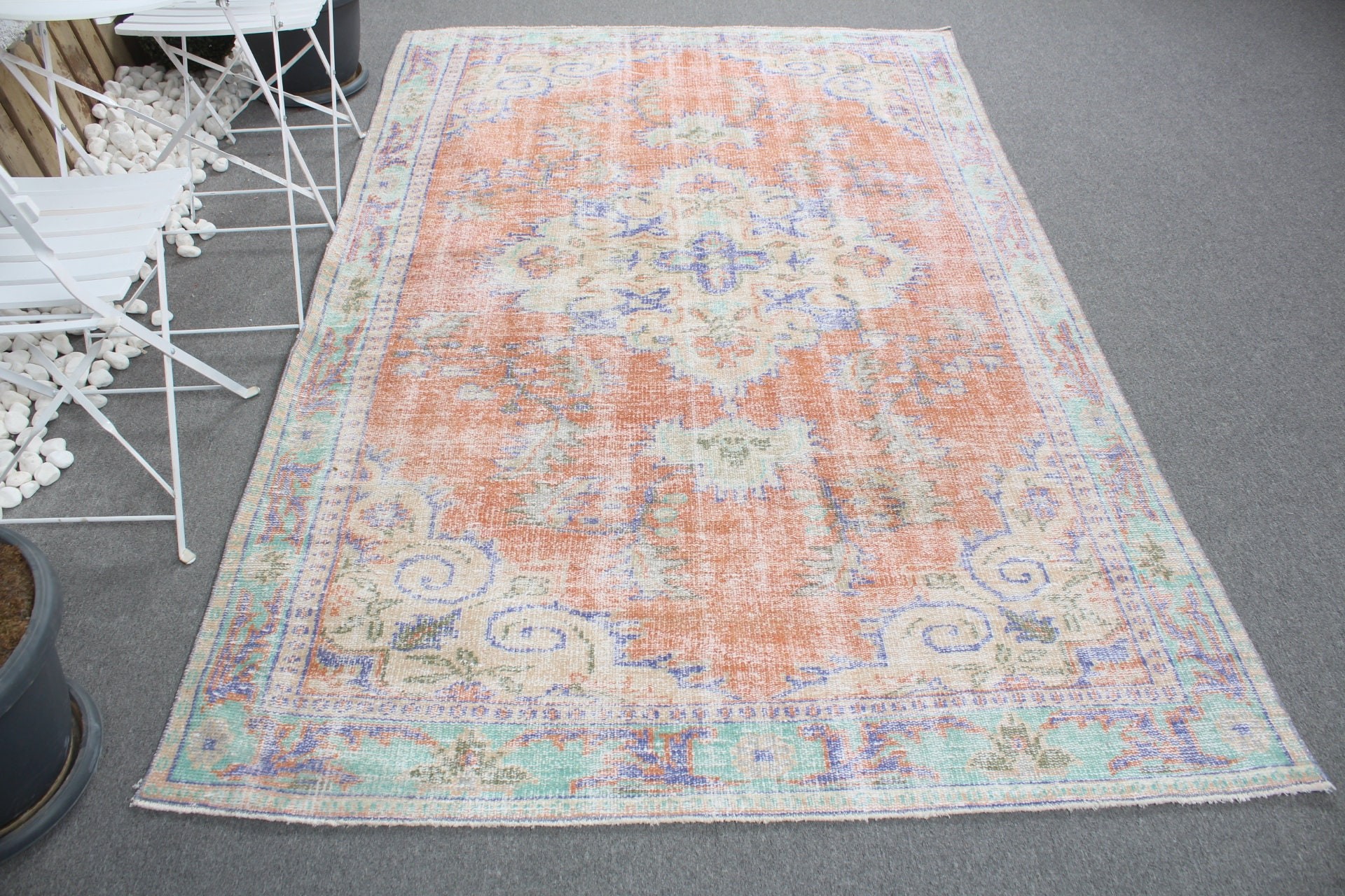 Dining Room Rugs, Vintage Rug, Turkish Rug, Nomadic Rug, 5.6x8.7 ft Large Rugs, Moroccan Rug, Salon Rug, Orange Oriental Rug, Antique Rug