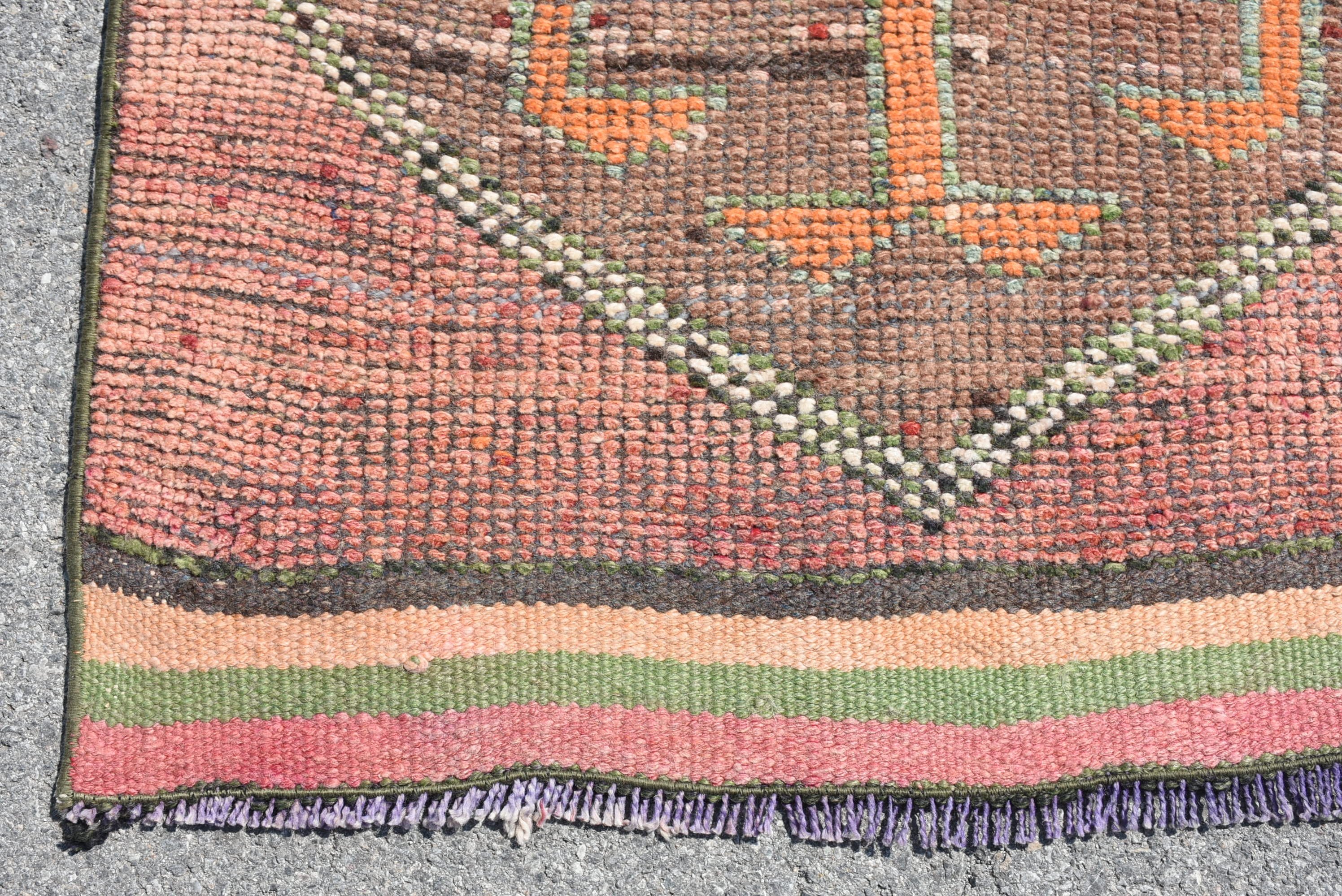 Orange Wool Rug, Bedroom Rug, Rugs for Hallway, Kitchen Rug, Corridor Rug, Vintage Rugs, 3x9.8 ft Runner Rugs, Stair Rug, Turkish Rugs