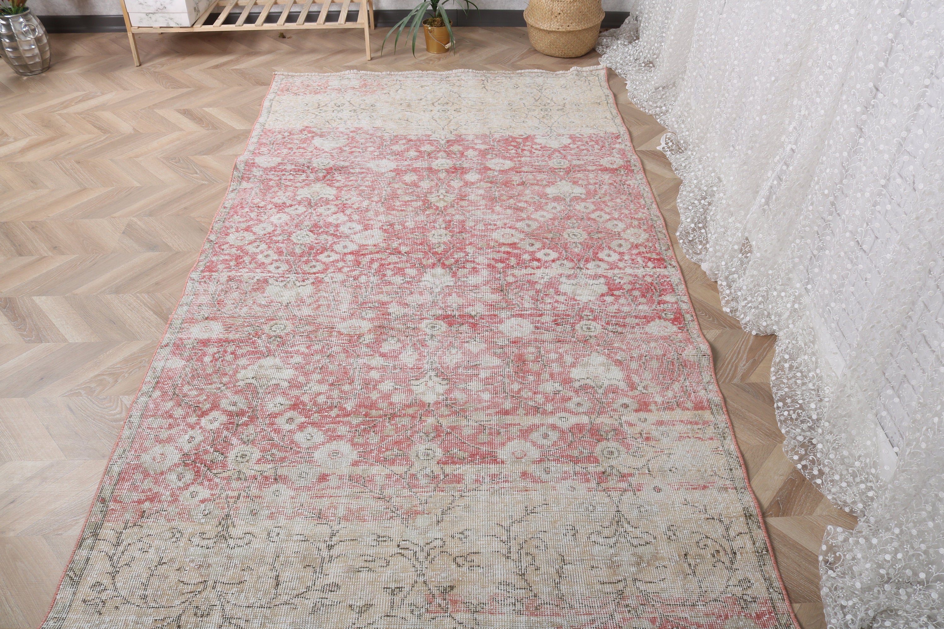 Floor Rug, 4.5x8.1 ft Area Rugs, Turkish Rugs, Bedroom Rug, Pink Kitchen Rugs, Vintage Rug, Office Rugs, Boho Area Rugs, Oriental Rugs