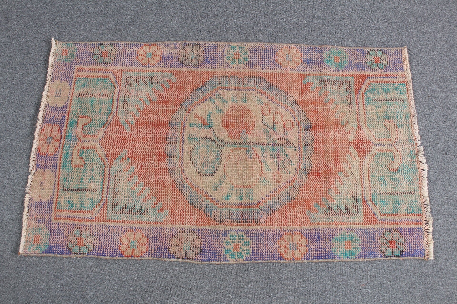 Oushak Halı, 2.5x4.2 ft Küçük Halı, Vintage Halılar, Türk Halısı, Turuncu Yün Halı, Oryantal Halı, Duvara Asılı Halı, Banyo Halısı, Araba Paspası Halıları