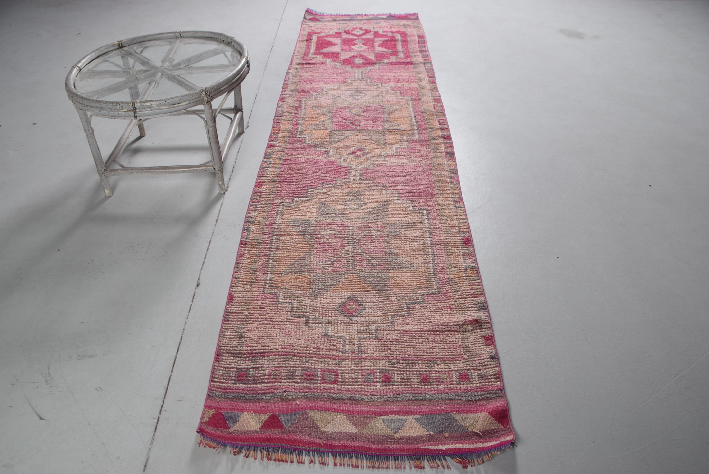 Wool Rug, Turkish Rug, Handwoven Rug, Vintage Rug, Rugs for Corridor, 2.7x10.3 ft Runner Rug, Pink Anatolian Rug, Kitchen Rug