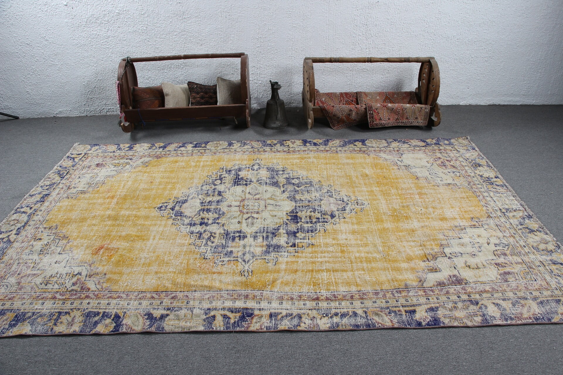 Turkish Rugs, Bedroom Rug, Handmade Rug, Vintage Rugs, Yellow Home Decor Rug, Floor Rug, Oriental Rug, 6x9.6 ft Large Rugs, Living Room Rug