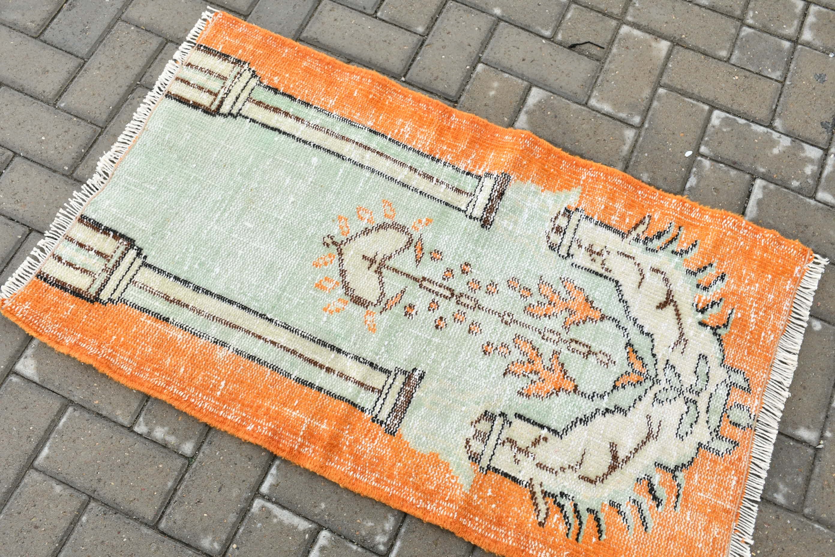 Cute Bath Mat Rugs, Wool Rug, 2.1x3.5 ft Small Rug, Bedroom Rugs, Orange Oriental Rug, Entry Rug, Oriental Rug, Turkish Rug, Vintage Rug