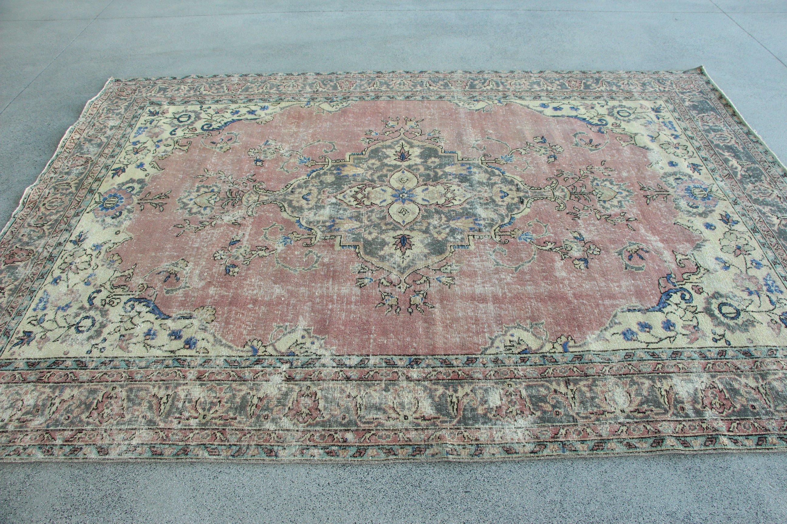 Oryantal Halı, Ev Dekor Halıları, Vintage Halılar, Dış Mekan Halısı, 7x9.4 ft Büyük Halı, Pembe Düz Dokuma Halı, Büyük Vintage Halı, Salon Halısı, Türk Halısı