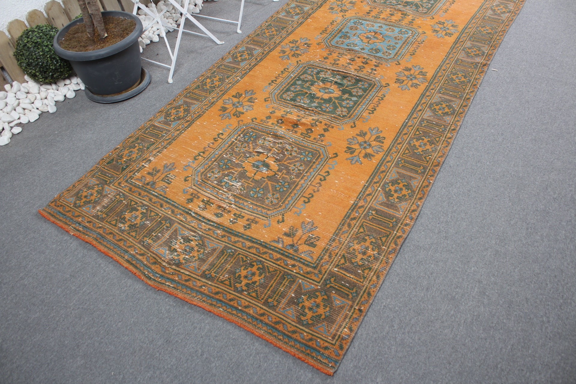 Vintage Halılar, Koridor Halısı, 4.1x11.5 ft Koşucu Halısı, Koridor Halısı, Merdiven Halıları, Sarı Yatak Odası Halısı, Türk Halıları, Yün Halılar