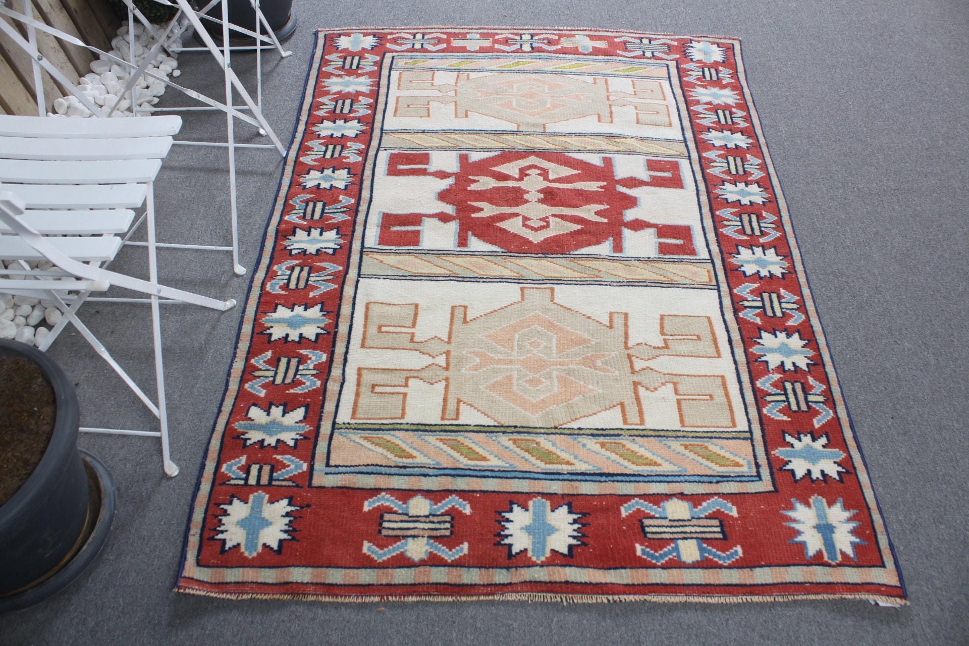 Wool Rug, Turkish Rugs, 4.2x6 ft Area Rug, Oushak Rugs, Vintage Rug, Floor Rug, Outdoor Rugs, Rugs for Dining Room, Orange Oriental Rug