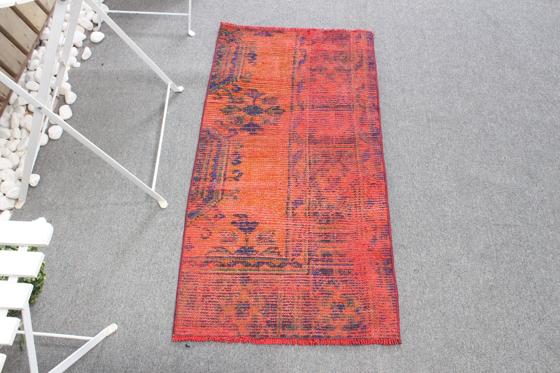 Vintage Rug, Wall Hanging Rug, Turkish Rug, 1.8x3.7 ft Small Rug, Kitchen Rug, Floor Rugs, Oriental Rug, Rugs for Bath, Orange Oushak Rug