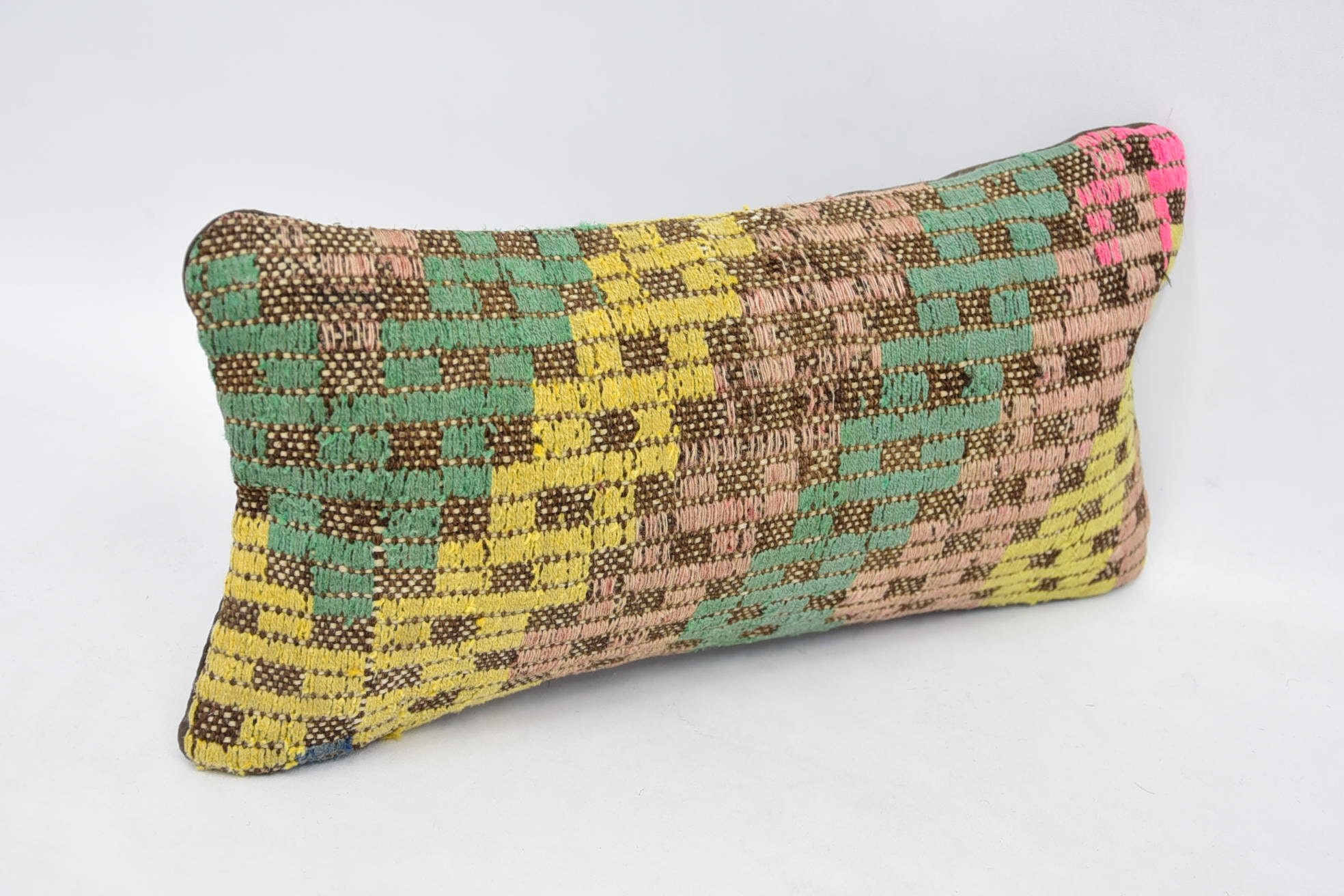 Kilim Pillow, Tribal Pillow Cover, Seat Cushion Case, Vintage Pillow, Interior Designer Pillow, 8"x16" Green Pillow