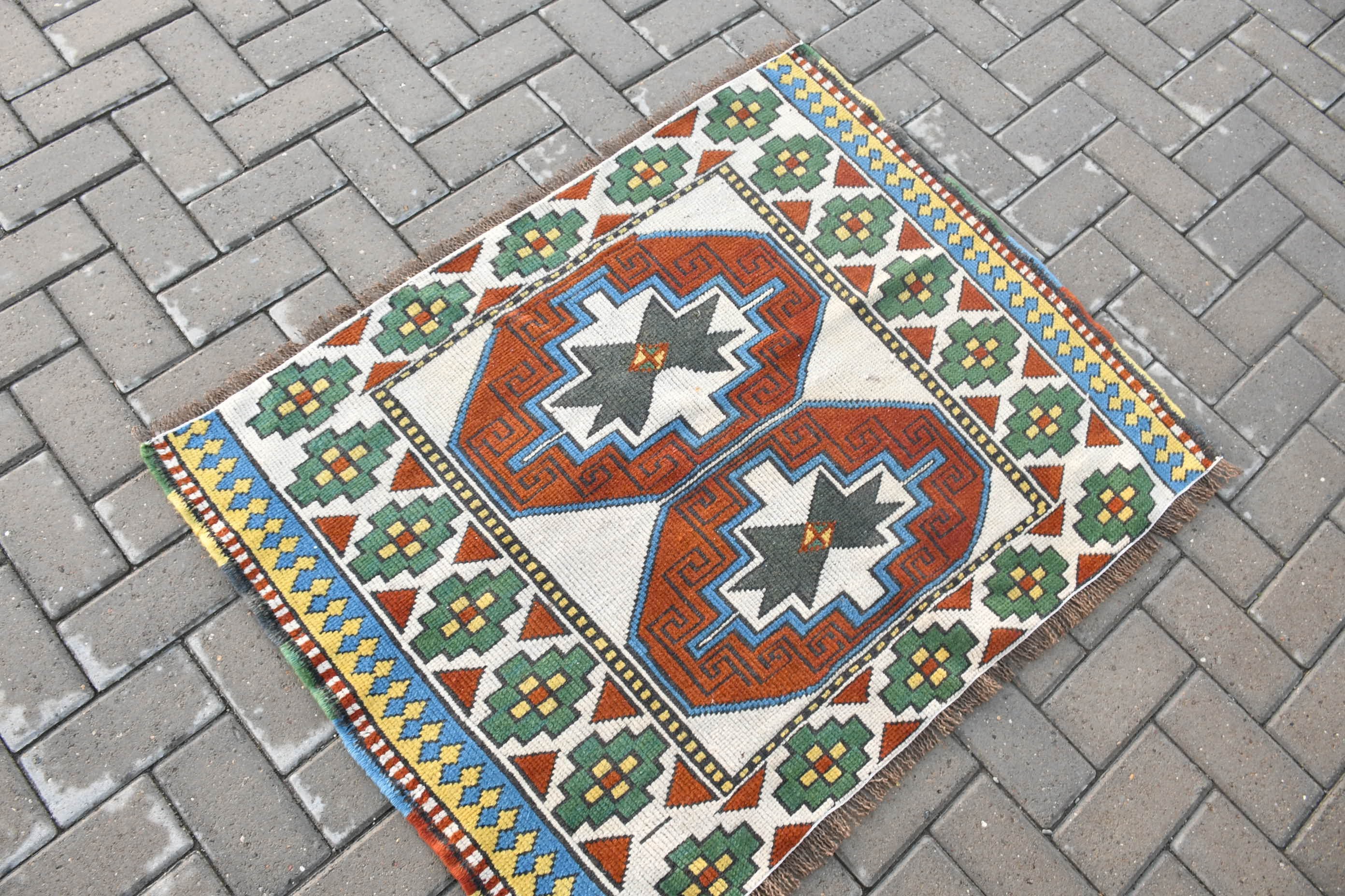 Anatolian Rug, Turkish Rugs, Wool Rug, Vintage Rugs, Entry Rug, Ethnic Rugs, White  3.7x2.8 ft Small Rugs, Car Mat Rugs