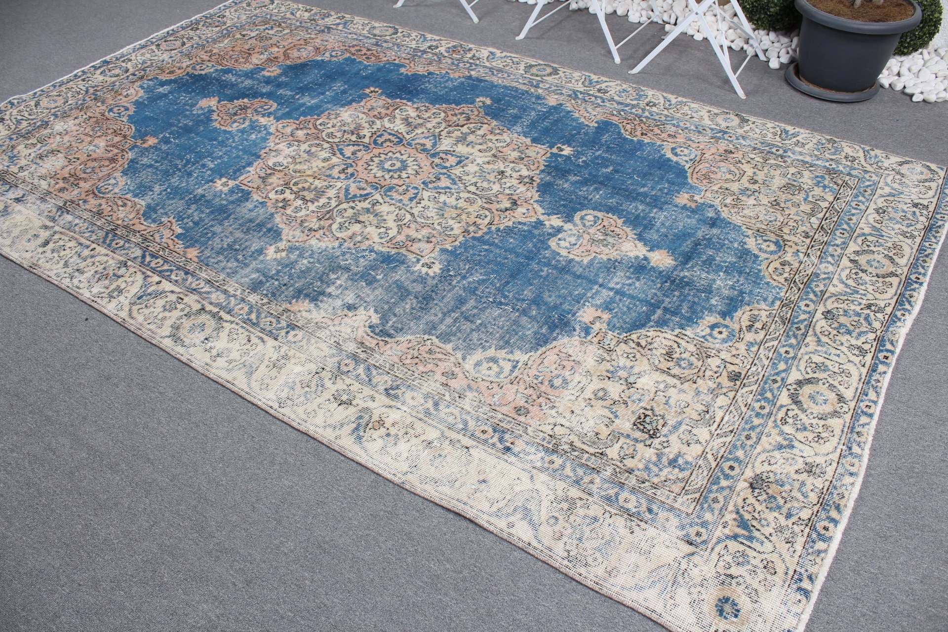 Blue Kitchen Rugs, 6.1x10 ft Large Rug, Bedroom Rug, Turkish Rugs, Living Room Rugs, Vintage Rugs, Boho Rugs, Oushak Rugs