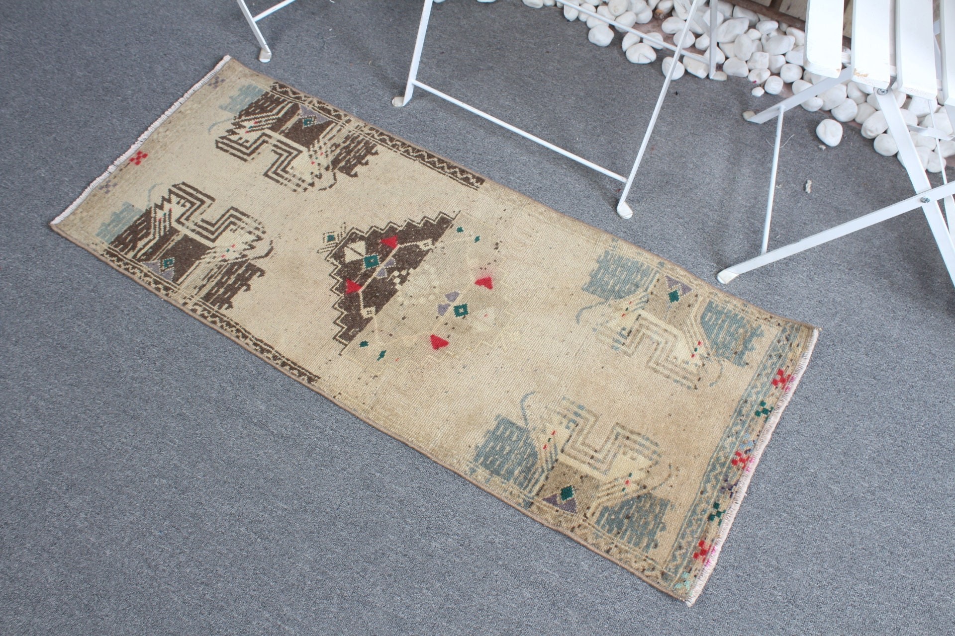 Beige Kitchen Rug, Floor Rugs, Moroccan Rug, Entry Rug, Turkish Rug, Nursery Rug, Vintage Rug, Rugs for Kitchen, 1.5x3.7 ft Small Rug