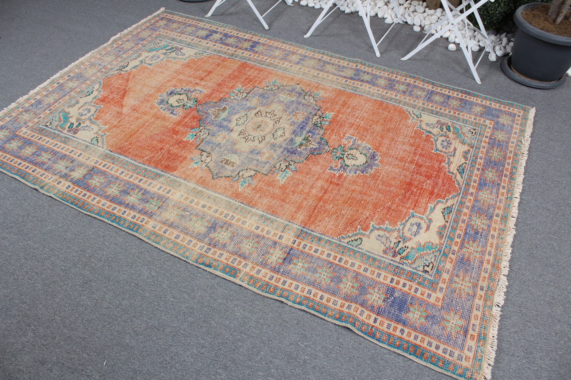 Nursery Rugs, Floor Rugs, Turkish Rug, Rugs for Nursery, Orange Home Decor Rug, Kitchen Rugs, 5x7.3 ft Area Rug, Vintage Rug, Bedroom Rug