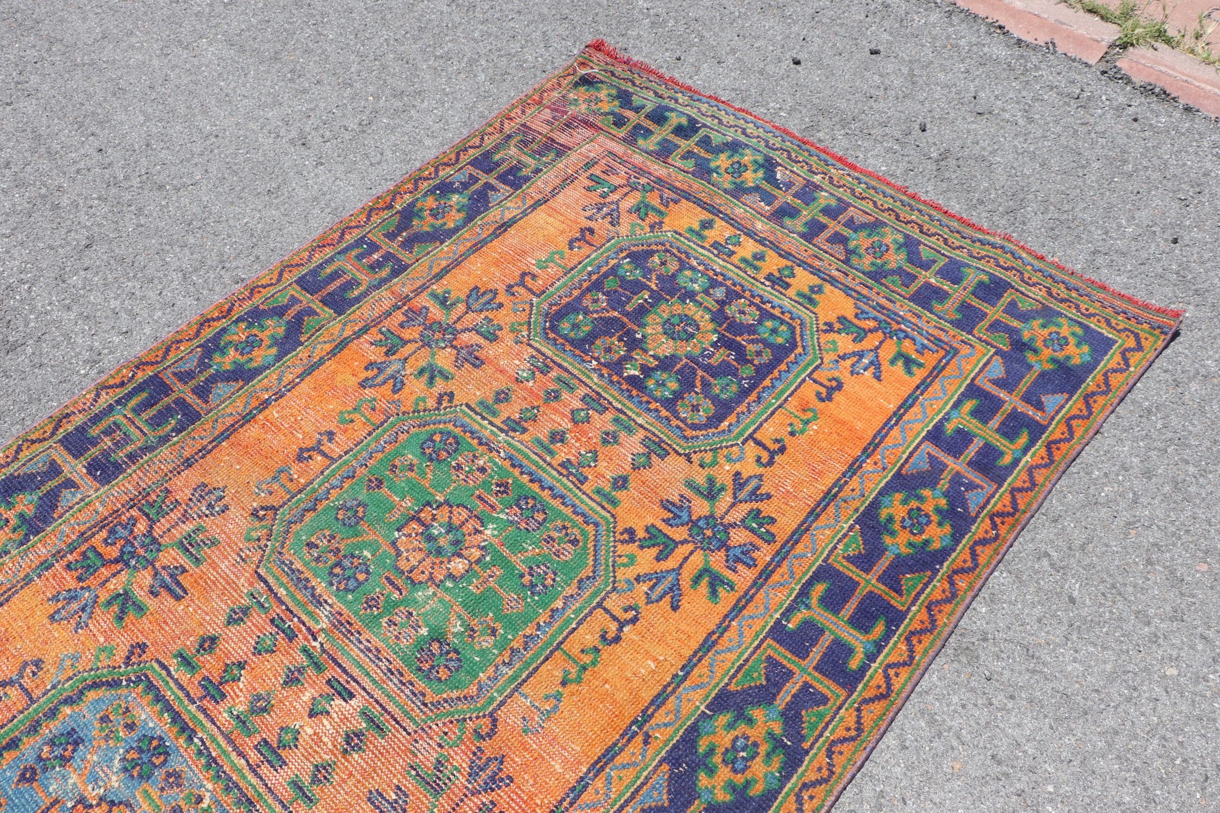 Turuncu Yün Halılar, Ev Dekor Halısı, Yatak Odası Halısı, Vintage Halı, 4.3x10.7 ft Büyük Halı, Soğuk Halı, Salon Halısı, Salon Halıları, Türk Halısı