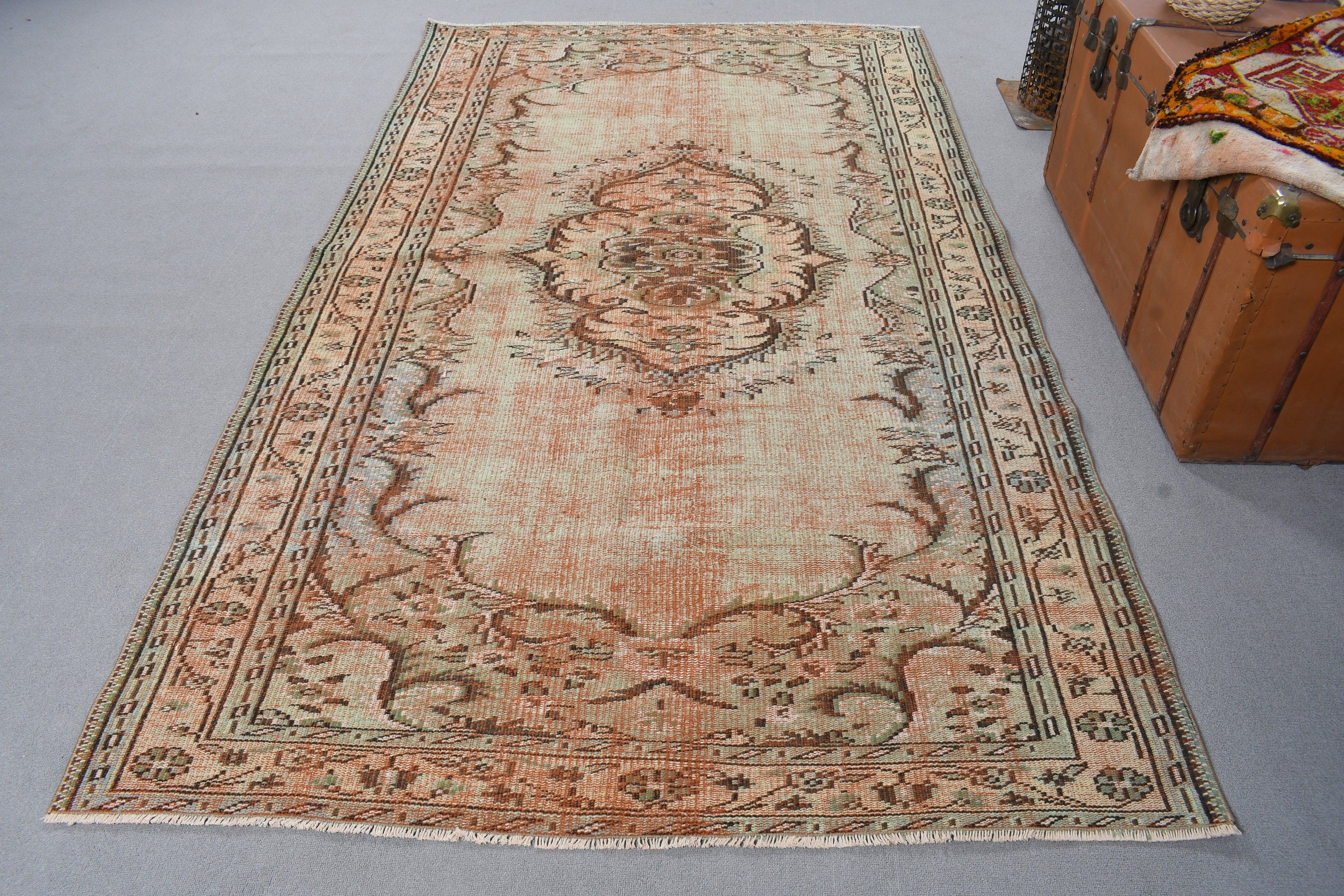 Floor Rugs, Large Boho Rug, Living Room Rug, Orange Oriental Rugs, Office Rugs, Turkish Rug, 5x8.5 ft Large Rug, Vintage Rug, Modern Rug